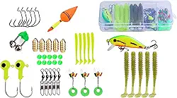 Kit de Isca Artificial Sougayilang Pesca Misturado com Ganchos e Acessórios de Iscas Suaves para Pesca de Águas Doce e Salgada Truta Salmão
