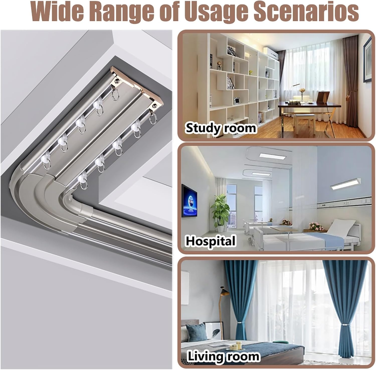 Double Curtain Track Ceiling Mounted, Heavy Duty Aluminum Curtain Slider railssliding curtains track, Hospital Room Divider Pelmet rail track System ceiling mount for Bedroom Living Room Window Hotel(