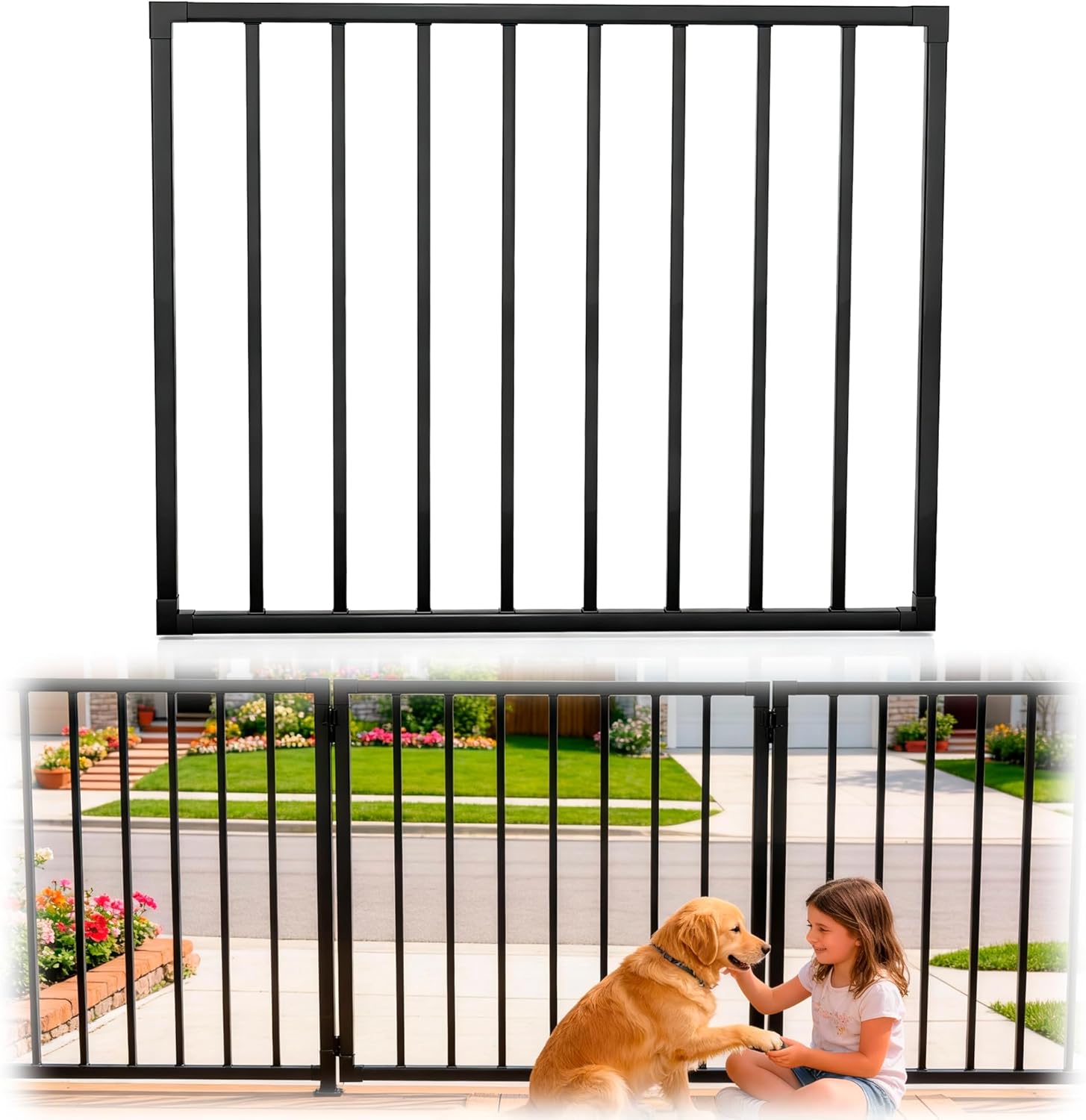 Durable 32-Inch Heavy-Duty Steel Outdoor Fence Gate – Design for 36-Inch Decks, Weather-Resistant,Heavy Duty Steel Anti-Rust, Easy Installation, Includes Lockable Latch