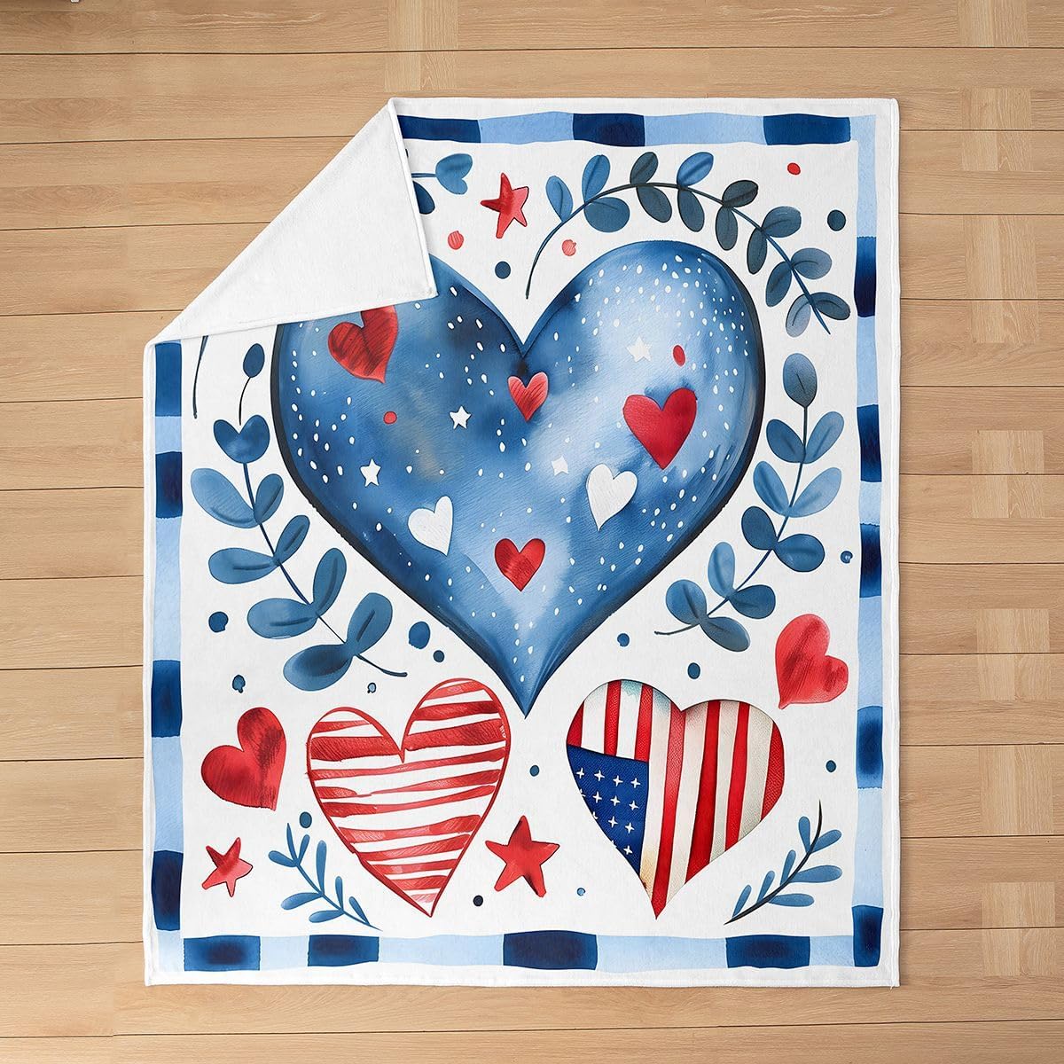 Erosebridal Patriotic Flannel Blanket Baby 30x40 Inch Cute Heart American Flag Fleece Blanket Girls Teens Watercolor Floral Leaf Fuzzy Plush Throw Fantasy Stars Print Decor