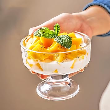 Set of 6 Ice Cream Sundae Glasses, 200ml Glass Dessert Bowls, Clear Ice Cream Bowls, Prawn Cocktail Glasses, Trifle Bowl Serving Dishes for Desserts, Pudding, Appetizer, Milkshake