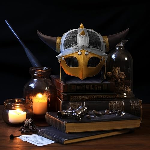 Miniatura 3 de Casco de disfraz de soldado de caballero de la Edad Media con máscara, casco vikingo con cuernos de la edad vikinga, sombrero de disfraz de arma