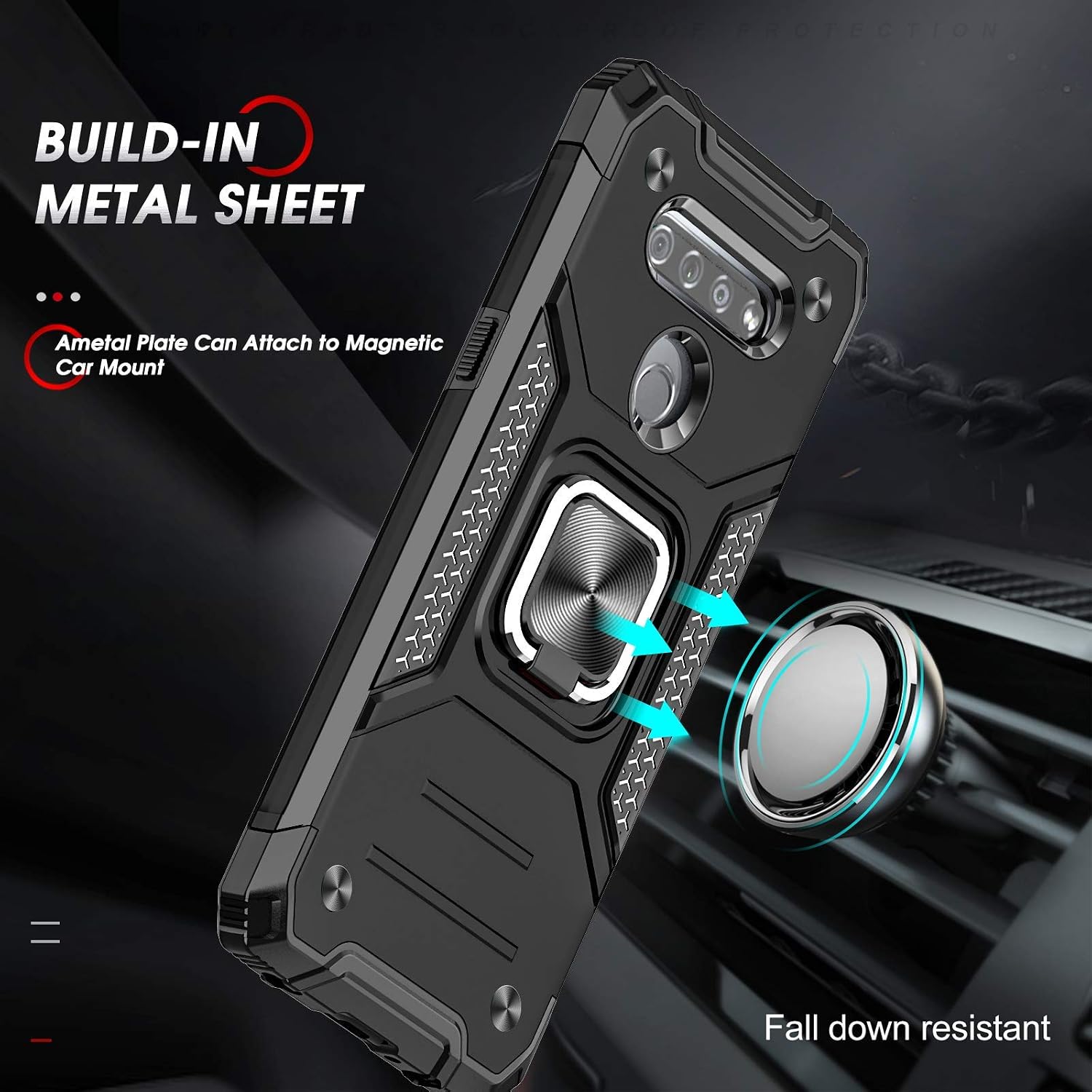LeYi Compatible with LG K51 Phone Case, LG Reflect Phone Case, LG Q51 Case with 2 Tempered Glass Screen Protector, Military-Grade Defender Cover with Rotating Ring Kickstand for LG K51, Black