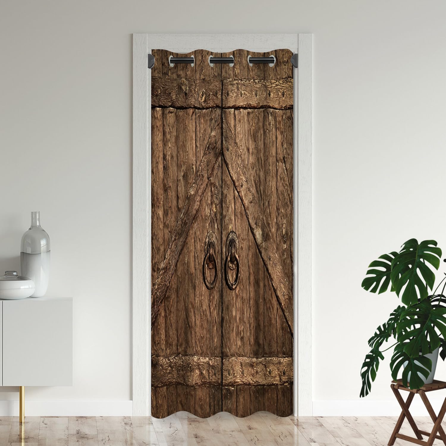 Retro Wooden Doors Door Curtains for Doorways, Country Farmhouse Barn Wood Blackout Curtain for Kids Bedroom Closet, Grommet Thermal Insulated Privacy
