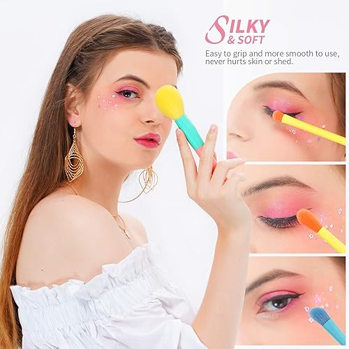 Docolor 15 Pcs Colourful Makeup Brush Set + 34 Colors Tropical Eeyshadow Palette Pigmented Matte Shimmer Metallic Blendable Soft Cream Powder Makeup Eye Shadow Palettes for Christmas Gift