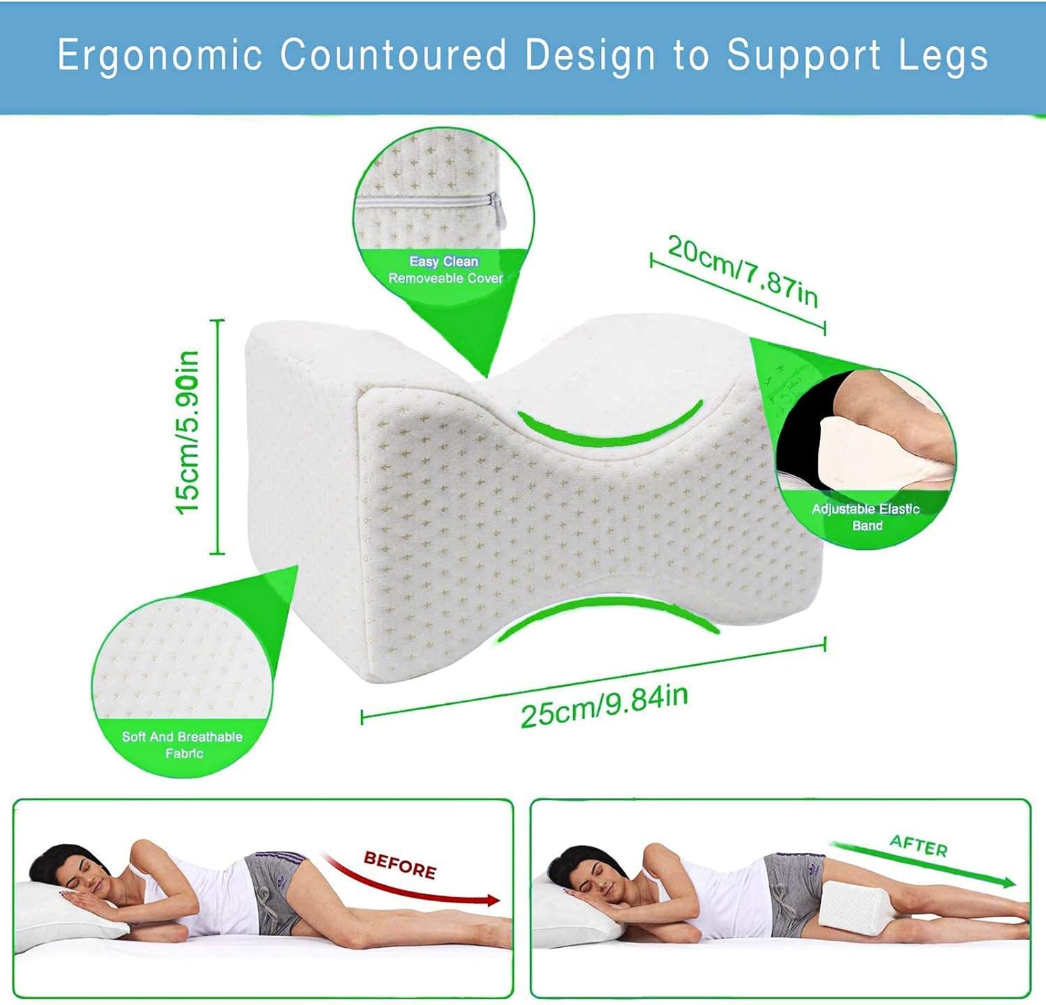 Knee Pillow Memory Foam Pillow Forsleeping on Side Leg Position Pillow for Sciatica Relief Back Pain Leg Pain Hip Joint Pain Pregnancy S with Breathable Washable Cover 4 (Color : 1) (4)