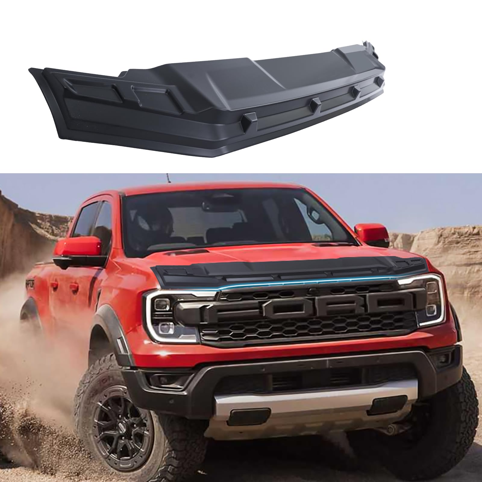 Protection de capot pour Ford Ranger T9 2023 2024 2025 Raptor Wildtrak X Wildtrak Platinum XL XLT Limited Tremor, Déflecteur de protection ABS contre les impacts de pierres et les insectes