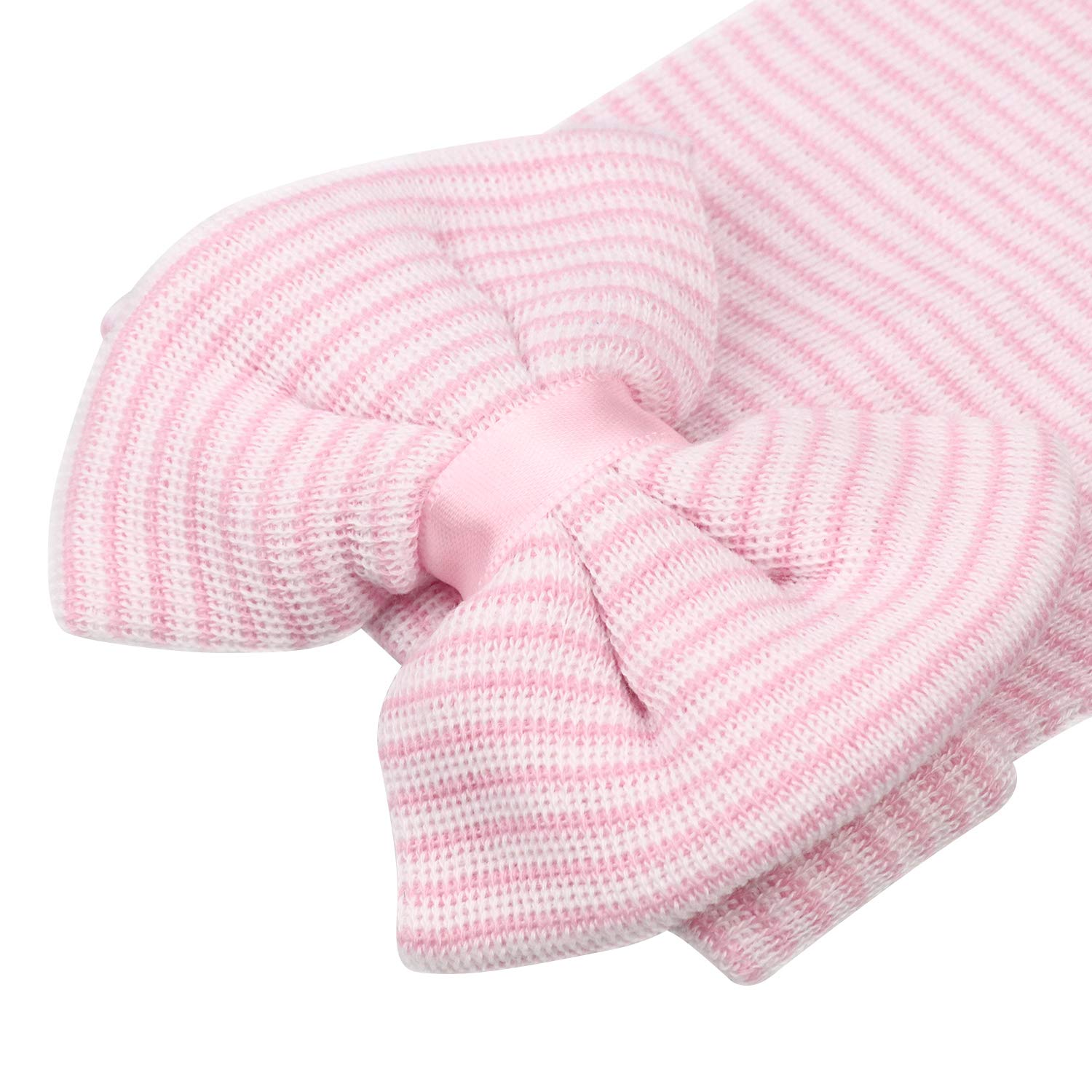 DRESHOW BQUBO 3 Pack Newborn Hospital Hat and Mittens Infant Baby Beanie with Bow Soft Cute Knot Nursery Cap