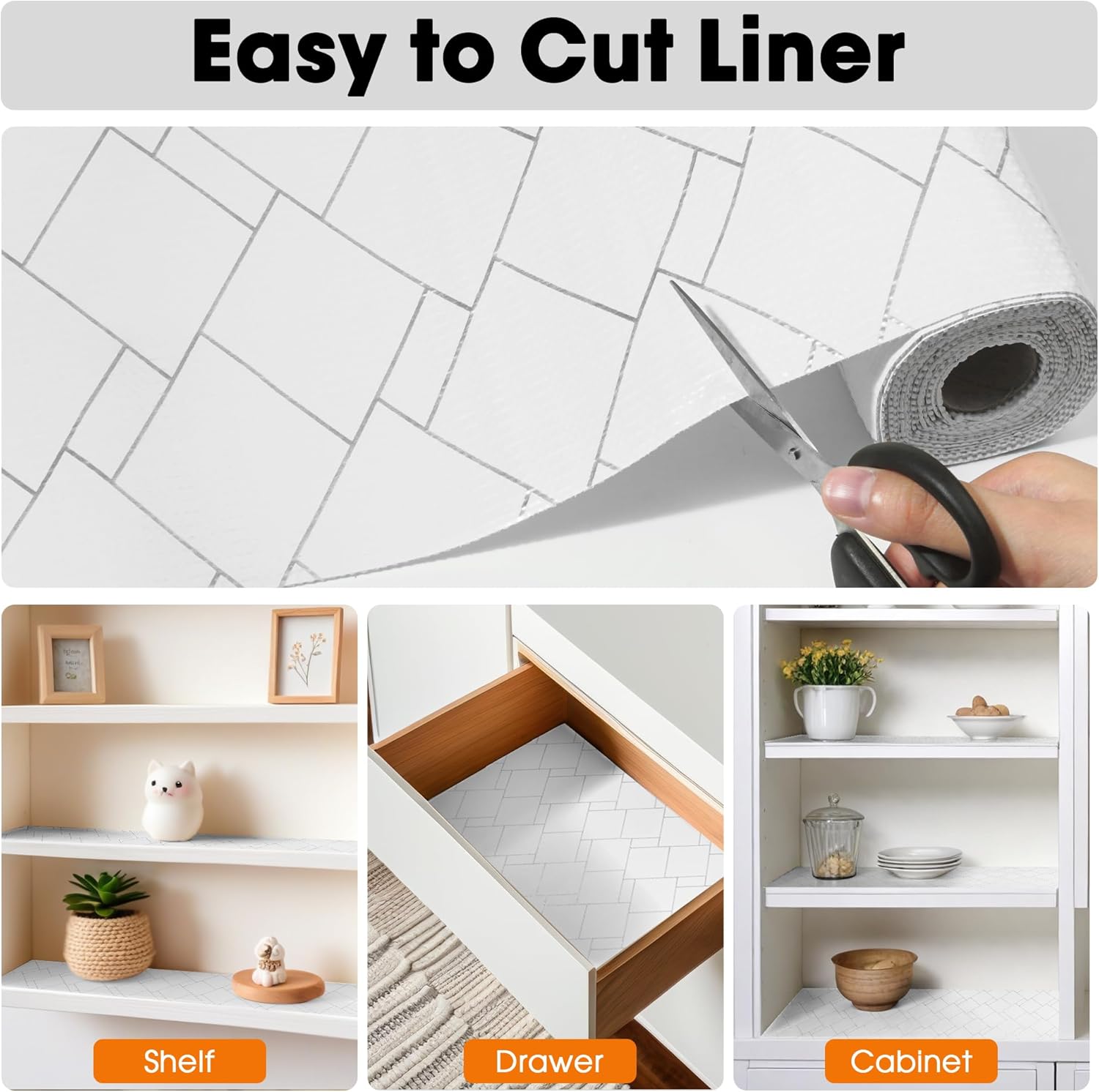 Drawer and Shelf Liner for Kitchen Cabinets Non-Adhesive, Non-Slip Cabinet Liner Shelf Paper Strong Grip Waterproof Easy to Clean for Kitchen Shelves Cupboard,Silver Rhombus,17.5IN X 20FT