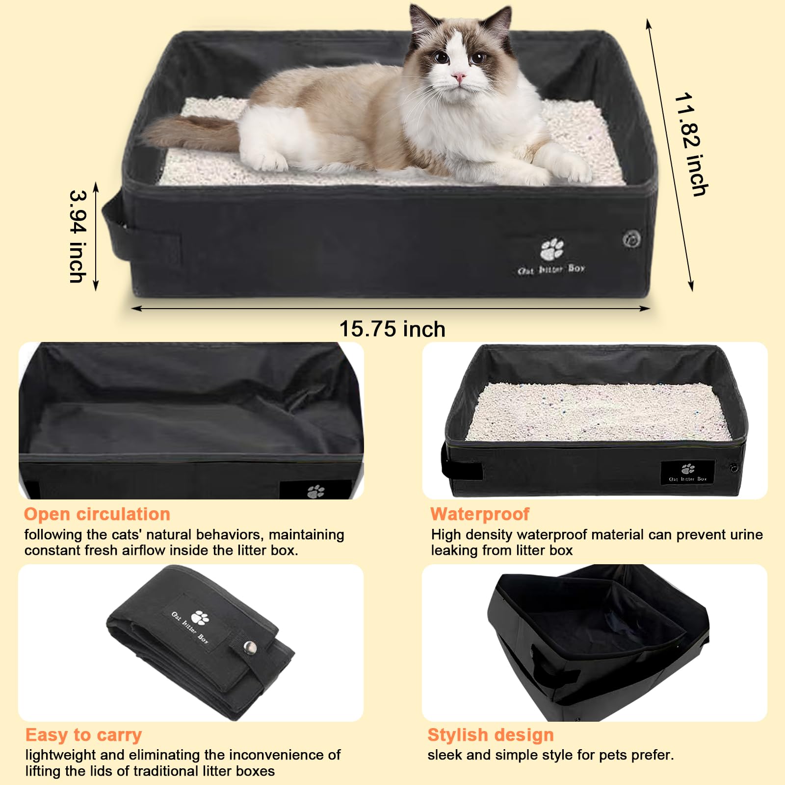 Transportador para gatos con caja de arena, transportador de viaje para gatos de lado suave y plegable, apto para gatos o gatitos de hasta 20 libras, 17 x 11.8 x 11.8 pulgadas, bolsa de transporte
