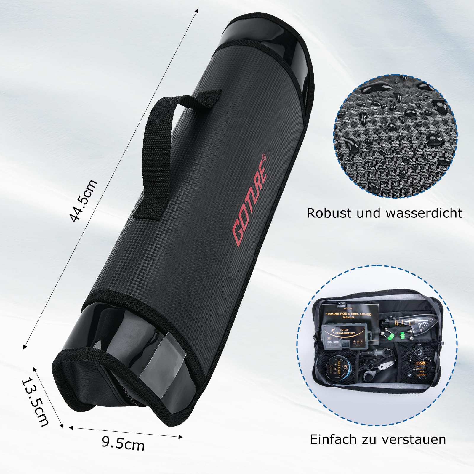 Goture Angelset mit Teleskop-Angelruten (24T Carbon),1,8m/2,1m/2,4m/2,7m I Angelrute Set Komplett 5.2:1 Spinnrolle, 150m/14kg Schnur, Köderbox & Tragetasche – für Salz-/Süßwasser, Reisen–Angelgeschenk