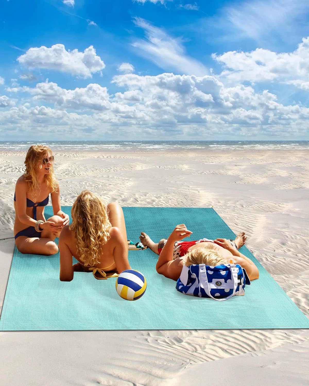 Minimalist Art Teal Ombre Beach Blanket Waterproof Sandproof Outdoor Picnic Mat 108"x84" Colored Gradient Lightweight Large Beaach Blankets with 4 Stake & 4 Corner Pockets