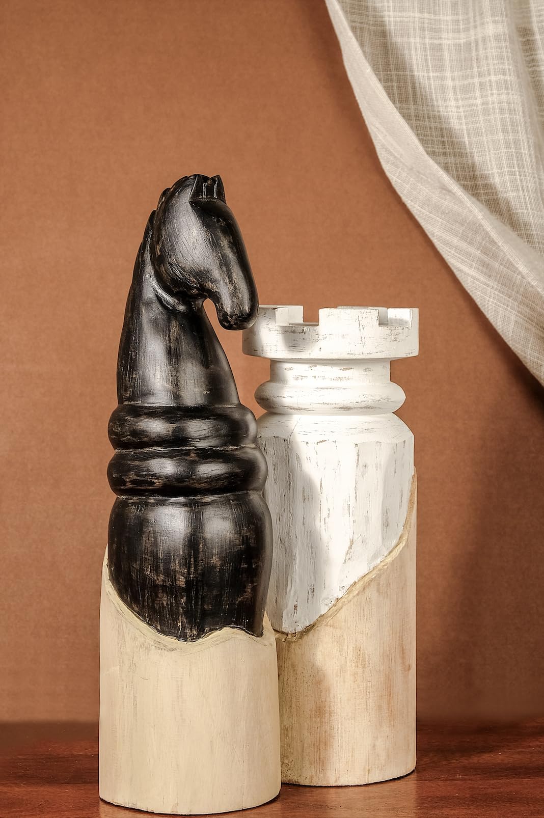 Within Homes Regal Knight & Rook Sculptural. Handcrafted Chess Knight & Rook Decorative Pieces | Modern Study & Shelf Accent-image-28
