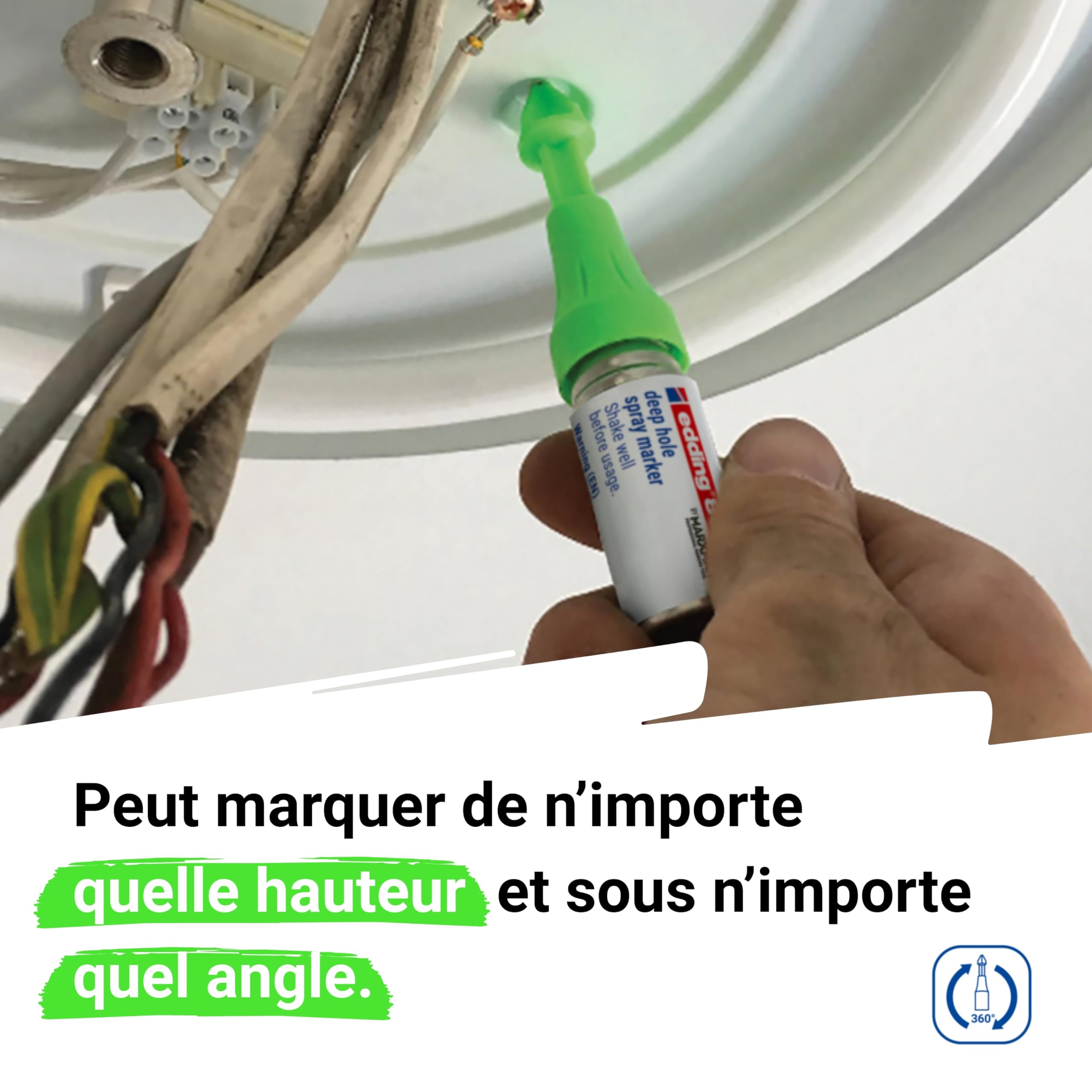 Edding Marqueur spray 8870 pour trous de perçage et zones inaccessibles – 5 Marqueurs à craie vert effaçables jusqu’à 50 mm de profondeur, pour pro & bricolage - Utilisation jusqu’à 250 pulvérisations