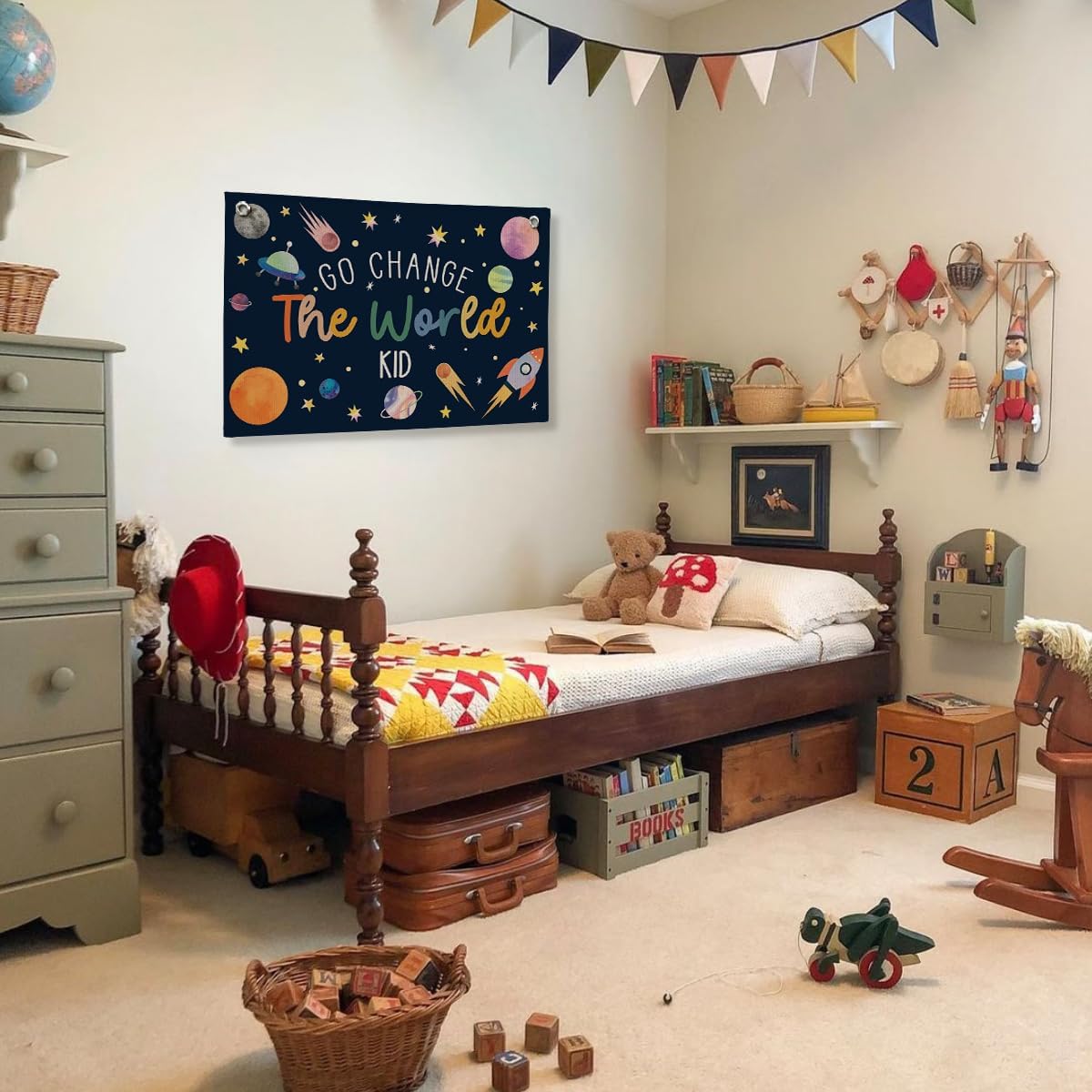 Playroom Wall Decor, Go Change The World Club Classroom Decor Hanging Linen Banner,Play Room Wall Decor for Nursery Toddler, 20x30 Inch image 5