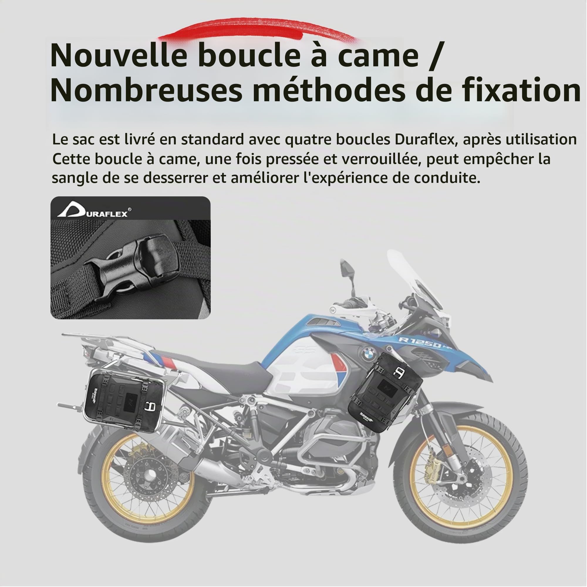 Rhinowalk Sac de Barre Anti-Chute de Moto Étanche Sac de Selle de Moto Sac Latéral 6L (Extensible à 7L) Motif de Feuilles Noires