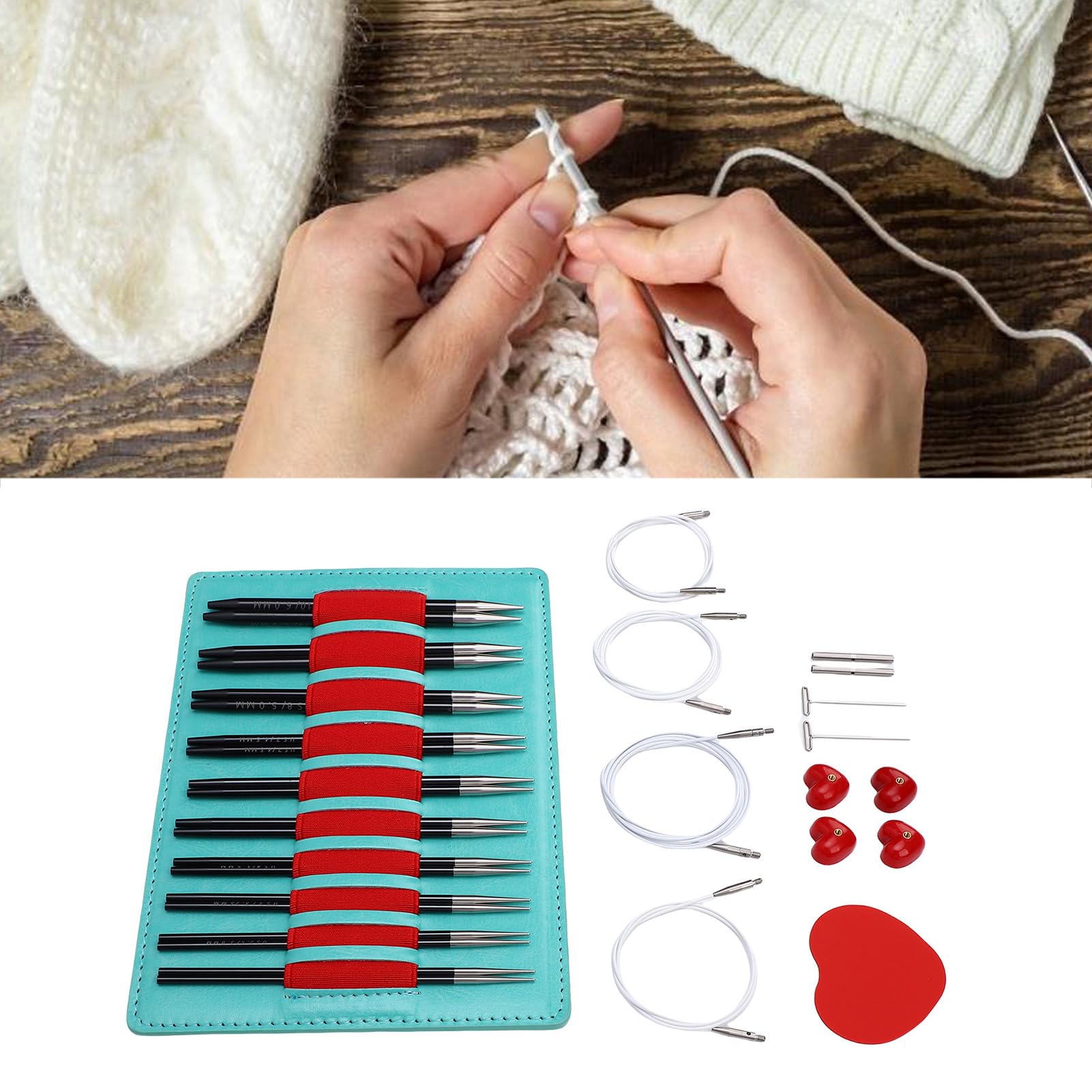 LEEZAD Juego 10 Pares Agujas Tejer Circulares, Juego Agujas Tejer Intercambiables Aluminio 4,72 Pulgadas Longitud para Principiantes, Sombreros, Suéteres, Chales