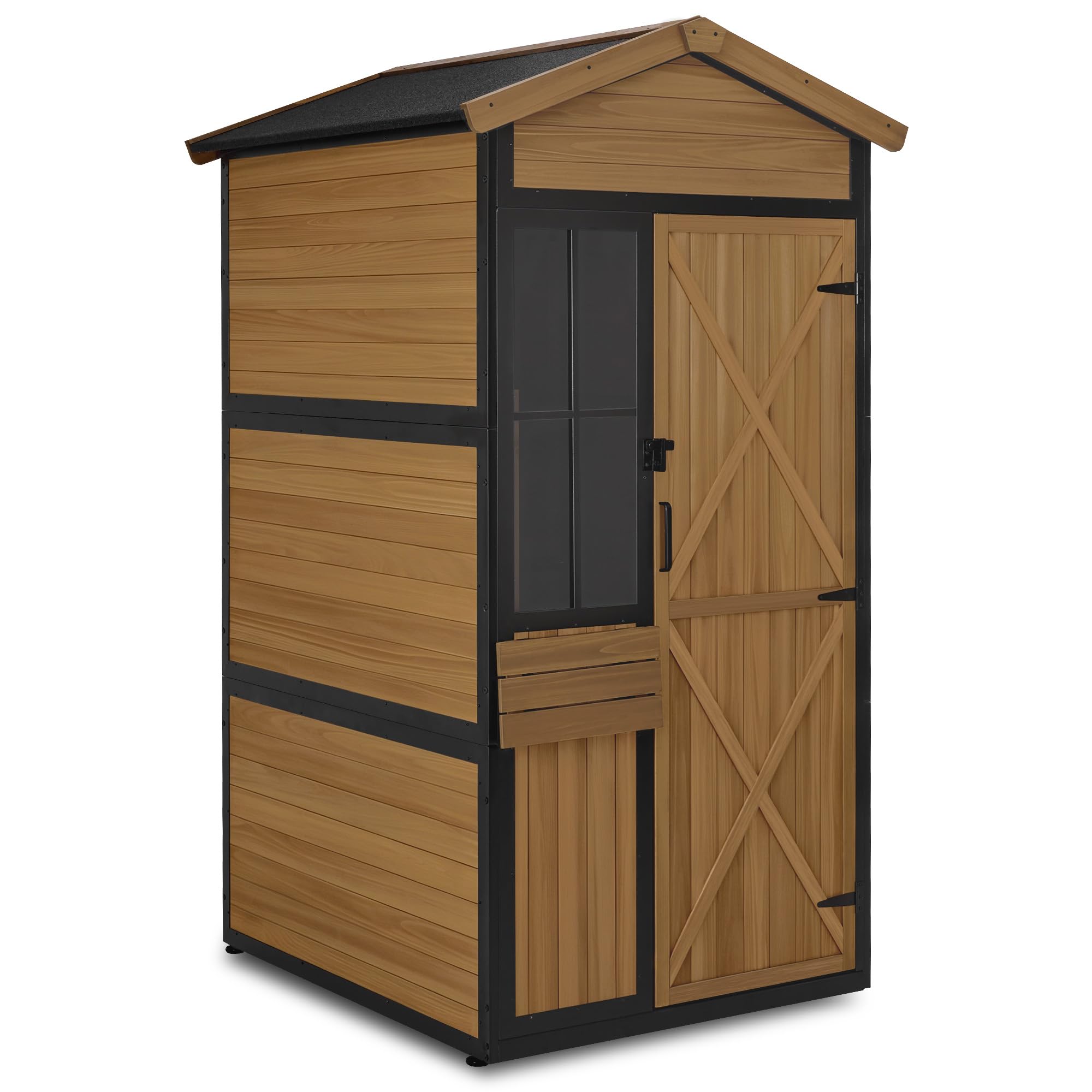 MCombo Gartenschrank Holz Metallgestell, Natur, 2750 | 3 Ablagen, Wetterfest, Wasserdicht, Für Außenbereich, Garten & Terrasse