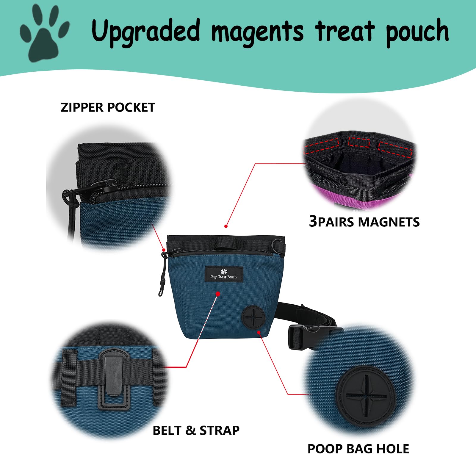 FLYING TAIL Dog Training Pouch with Magnetic Snap Closure, Waist Pack for Outdoor Pet Training, With Trash Bag Holder (Red) - Image 4