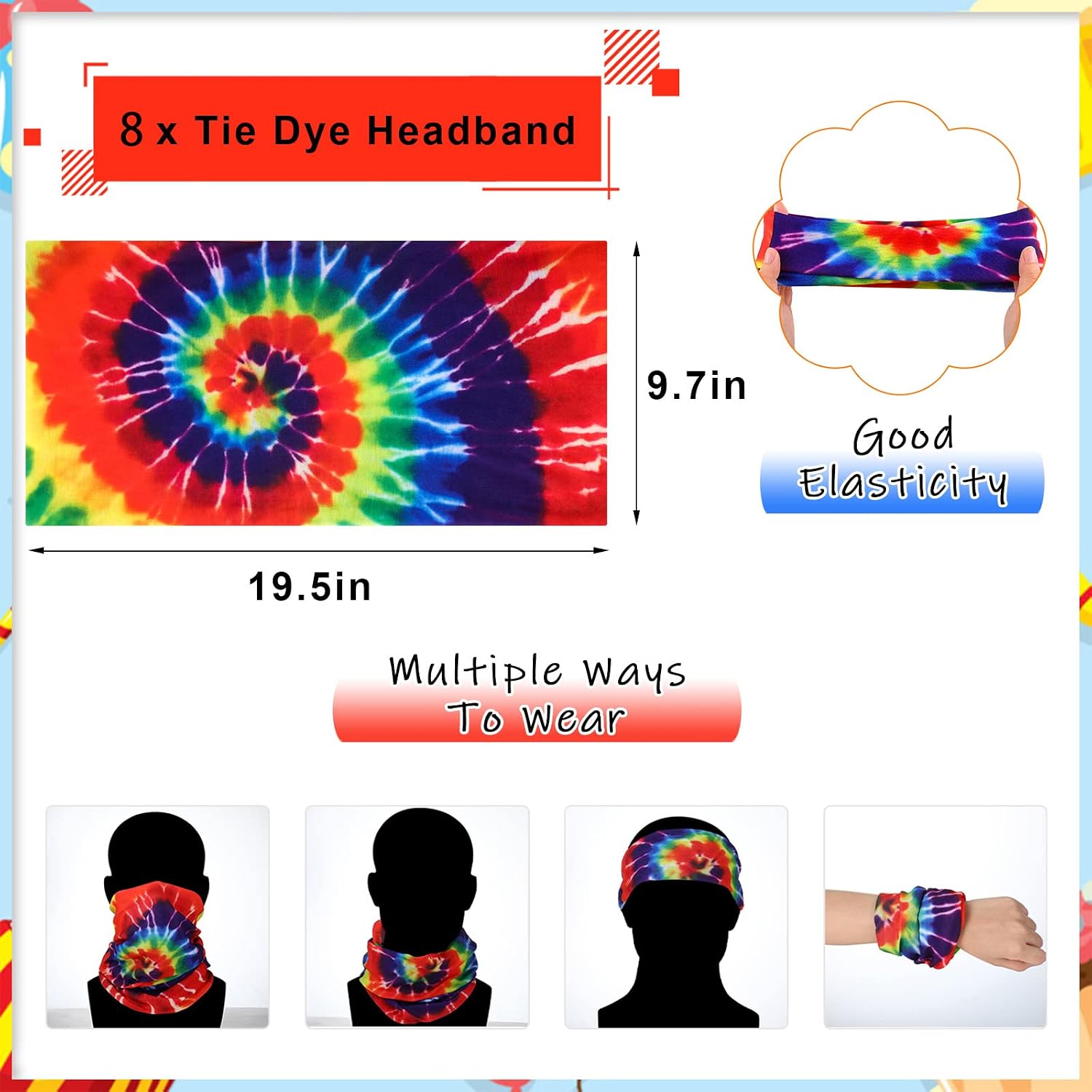 MTLEE 24 Pcs Hippie Costume Set Accessories Includes Peace Sign Necklaces Tie Dye Headbands Retro Colorful Sunglasses 60s 70s Party Decorations for Adults Unisex Halloween Supplies