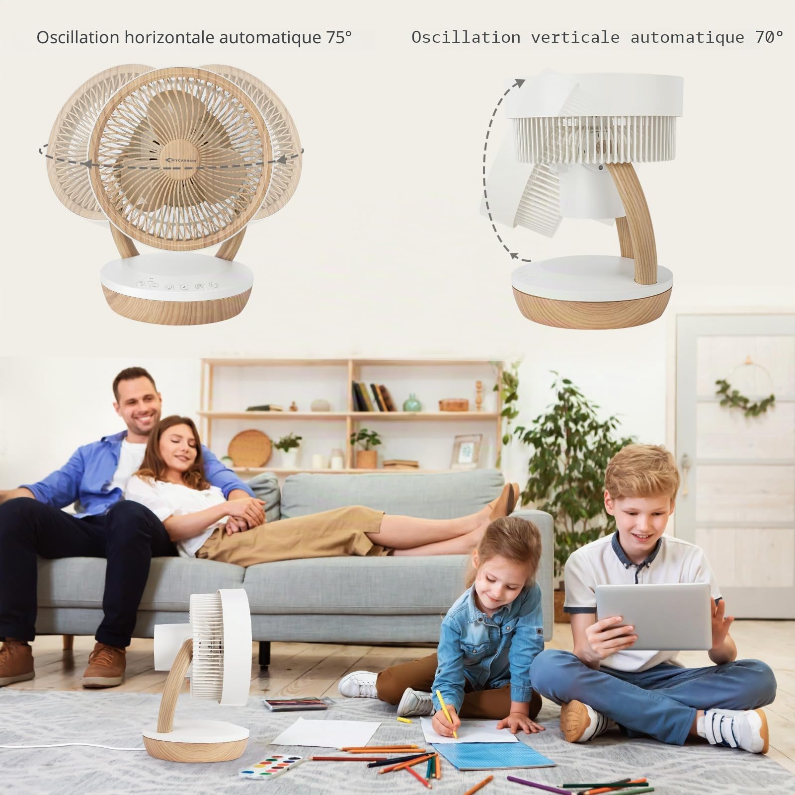 MYCARBON DC Ventilateur Ultra Silencieux 20dB avec Télécommande 1800m³/ h Ventilateur de Table Puissant et Silencieux 8 Vitesses 8h Minuterie 3D Oscillation Mode ECO pour Chambre Bureau, FS05-DC