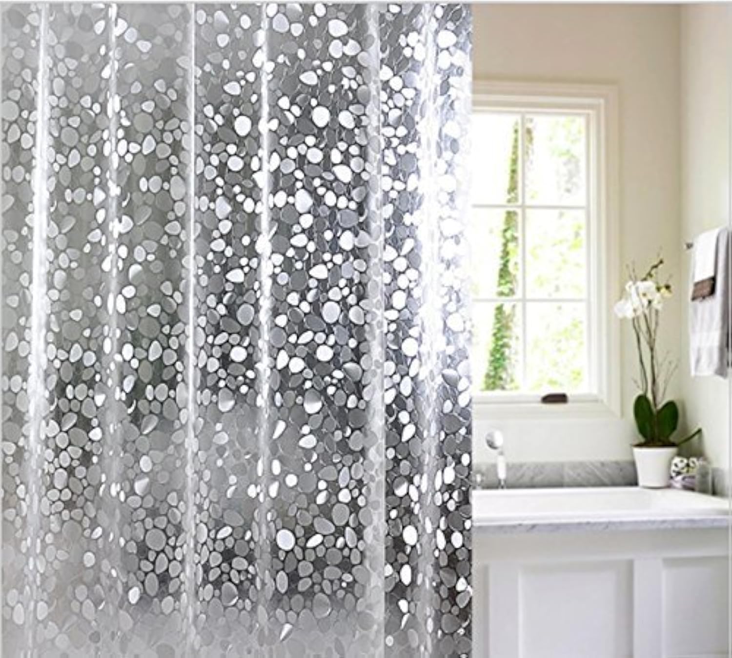 PVC Polka Dots Waterproof 3D Shower Curtain 54 x 84 inches - 8 Hooks