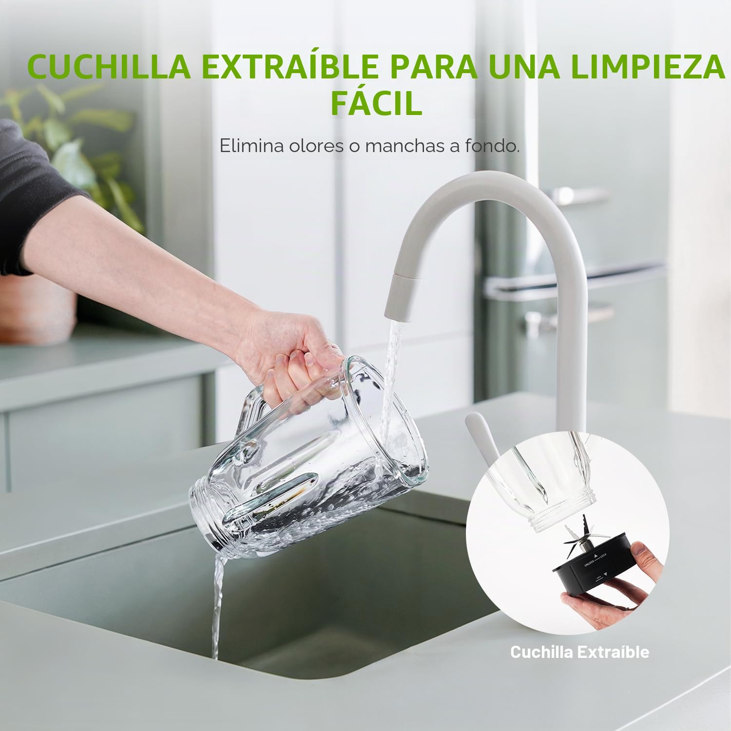 GDOR Batidora de Vaso 1200 W Cristal 1,5 L+ Botella Portátil Licuadora Porfesional, 3 Velocidades, 6 Cuchillas + 4 Cuchillas de Acero Inoxidable para Batidos, Zumos de Frutas, Pilar de Hielo