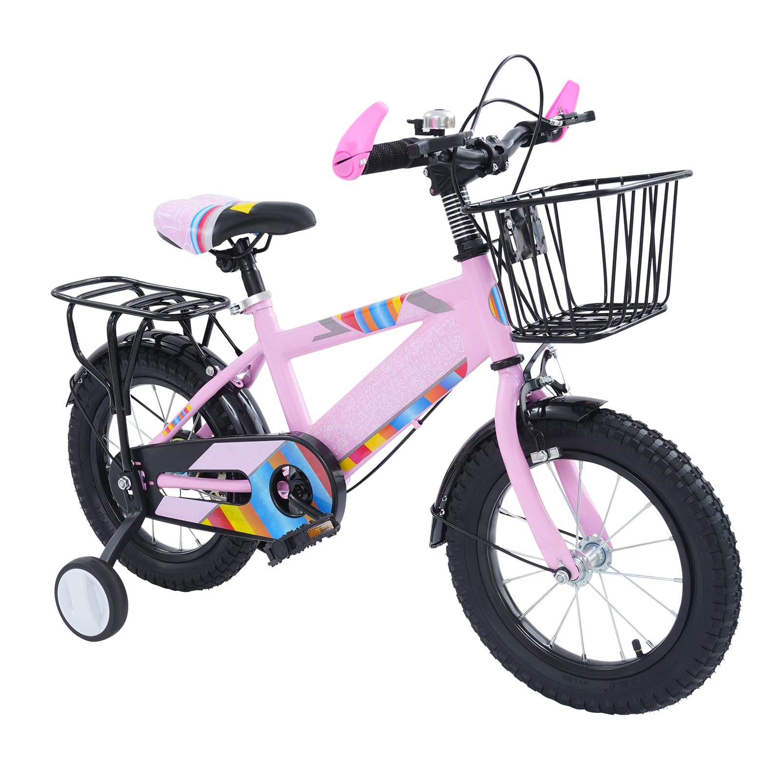 Bicicleta infantil de 12 pulgadas, para niños a partir de 2-3 años, niños y niñas, altura ajustable, con ruedas estabilizadoras extraíbles, soporte para botellas, freno de contrapedal y