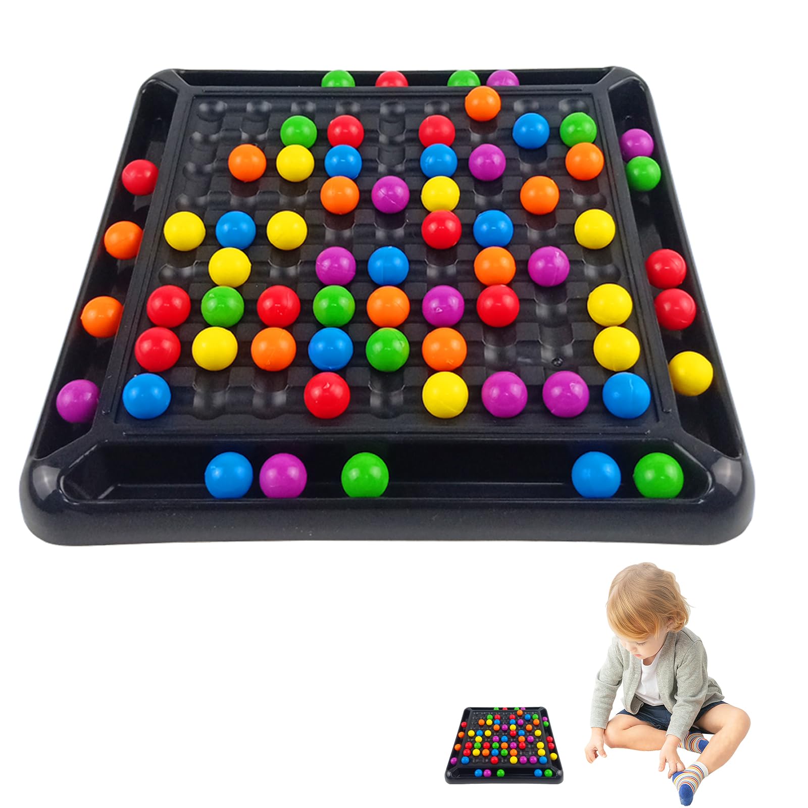 CMANLNYK Intellectual Chessboard - 80 Pcs Educational Rainbow Bead Matching Game, Intellectual Chessboard Dual Dual, Office Product Rainbow Ball Elimination Game for Kids And Adults