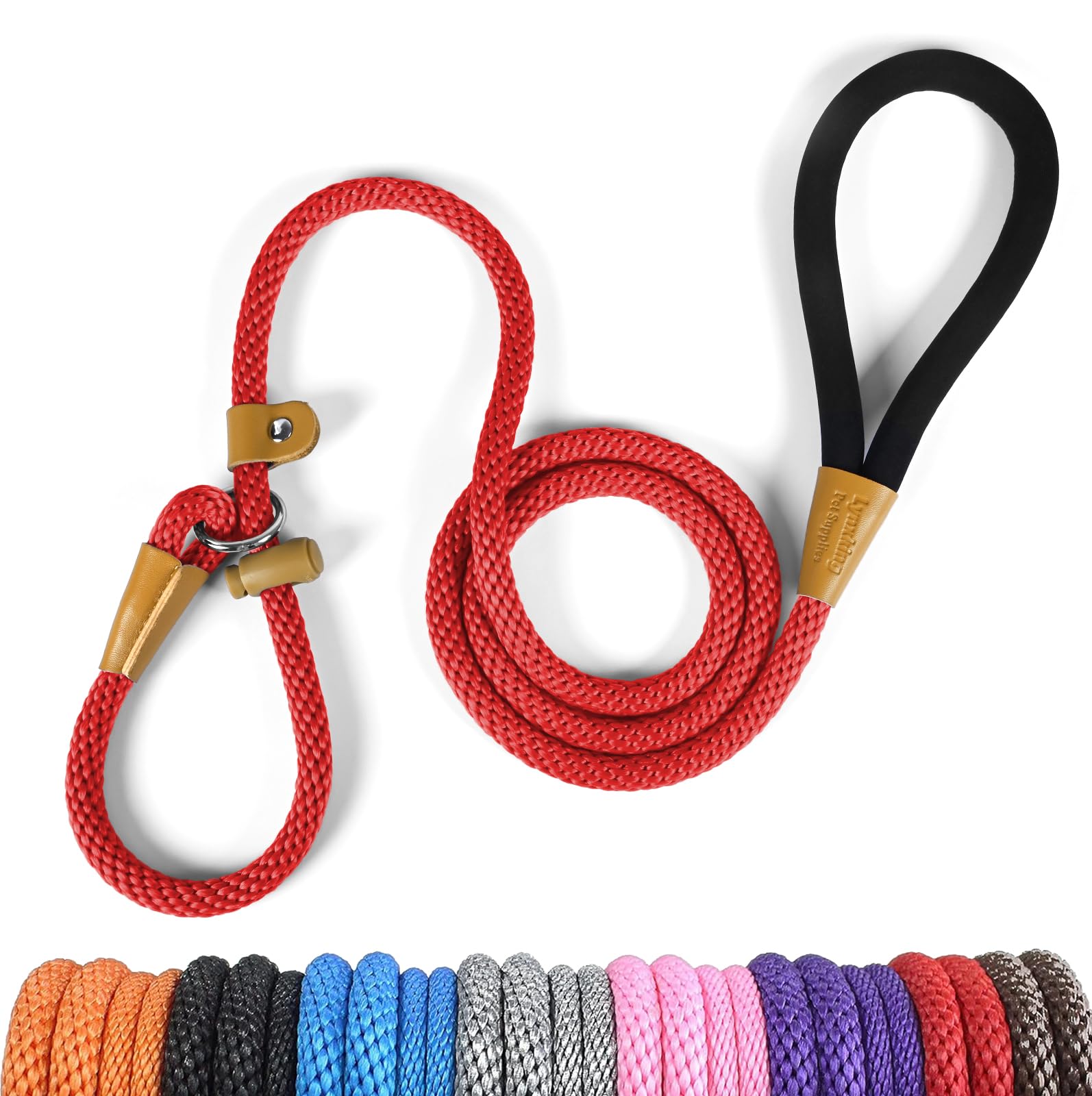 2 Pack Dog Leash Slip Lead Braided Rope Pet Training Loop Leashes 6ft 8ft