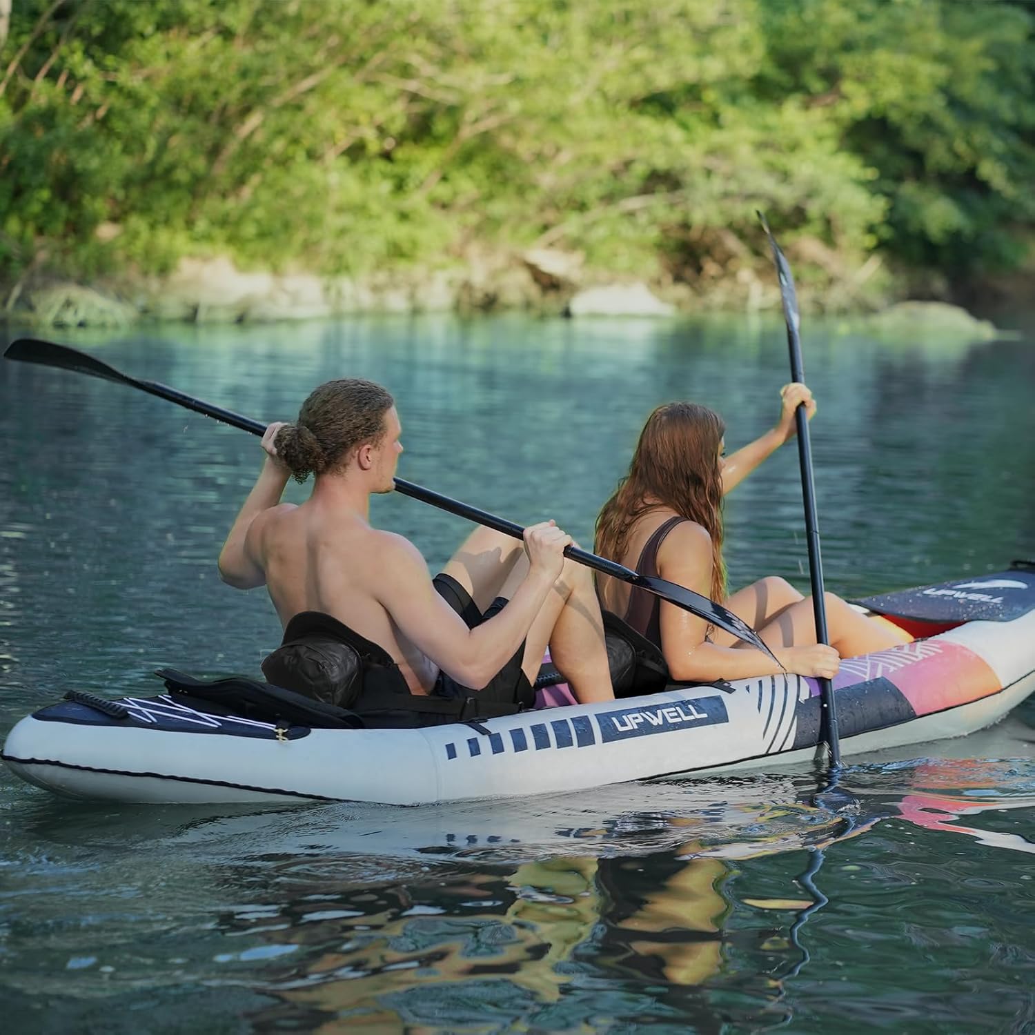 UPWELL Universal Kayak Seat with Storage Bag & 4 Adjustable Strap, Paddle Board Seat with Memory Foam Padded and Backrest for Kayak, Canoe, Sup