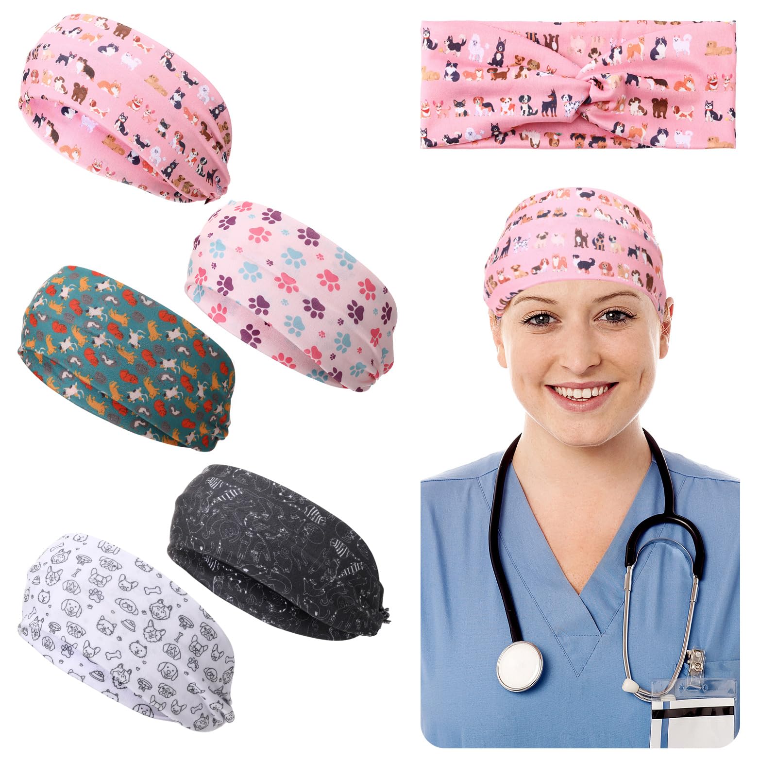 Thiccywoov 20 Pcs Nurse Headbands with Soft Twist Knotted Dog Headband Vet Tech Supply Veterinary Technician Decorations for Nurse Veterinarian Receptionist Vet Assistant Pet Lovers