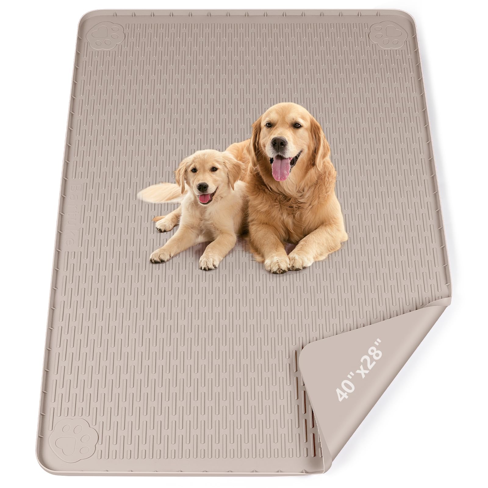 Bartuke Pee Pads for Dogs, 40" x 28" Large Reusable Dog Silicone Mat for Floor Protector, Washable Non-Slip Dog Training Pads for Potty Training (Khaki) — image 1