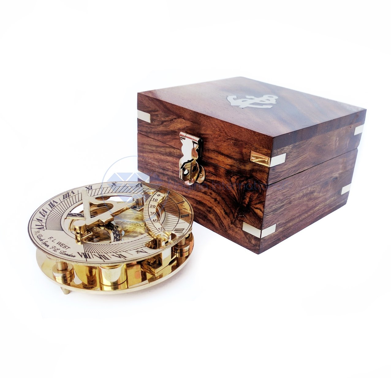 Nagina International Coffre en Bois avec incrustations d'ancrage décoratif | Cadran Solaire 3 "avec boîte en Bois | Décor Maritime du Pirate