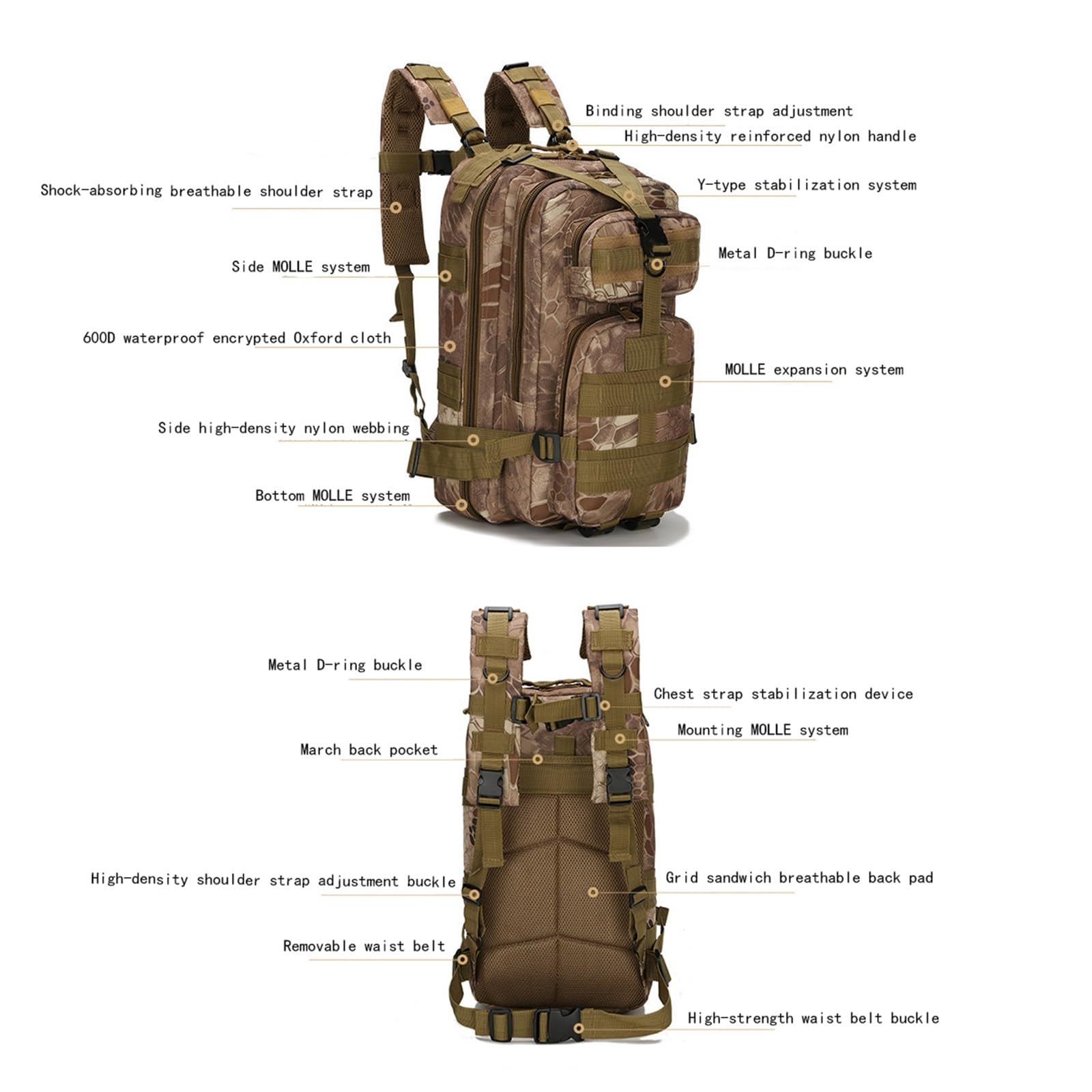 Praktyczny Męski, 30l Mały Plecak Wodoodporny Wojskowy Taktyczny Plecak Szturmowy, Pack Travel Trekking 3-dniowy Ewakuacyjny, Do Szkoły, Pieszych Wędrówek, Trekkingu, Polowań, Sportu(Black)