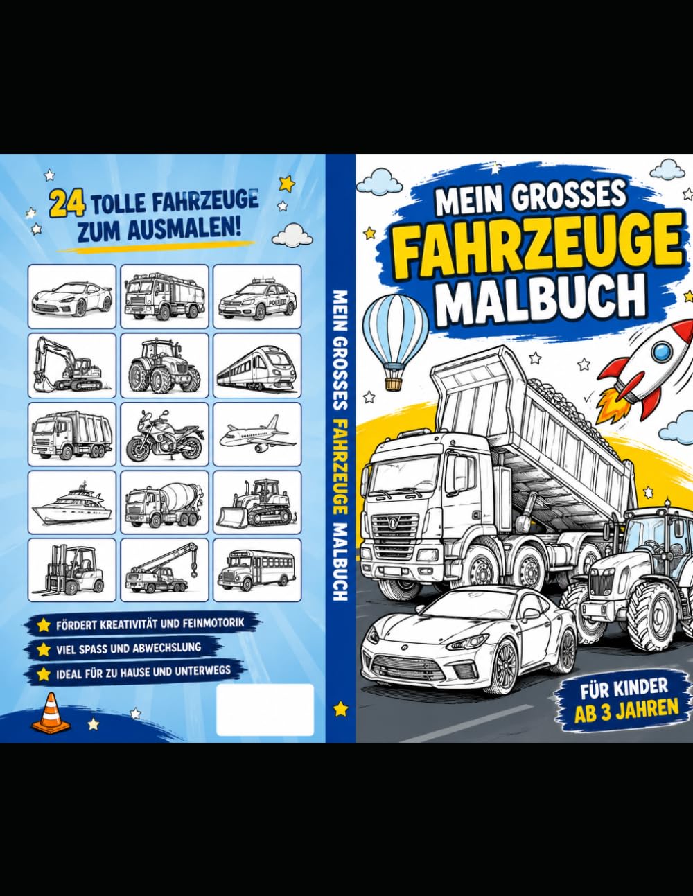 Mein großes Fahrzeuge-Malbuch: 24 coole Fahrzeuge zum Ausmalen für Kinder ab 3 Jahren