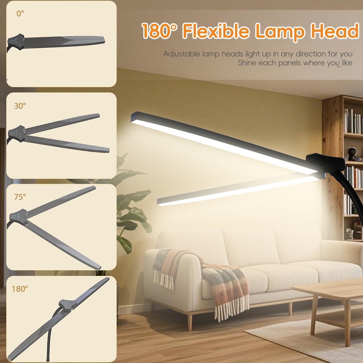 24W/2400LM Dual Head LED Floor Lamp for Office, Ultra Bright Reading Standing Task Lamp, Adjustable Panels with Remote, No Glare Puzzle Light for Tattoo, Piano, Sewing, Lash, Craft - Image 3