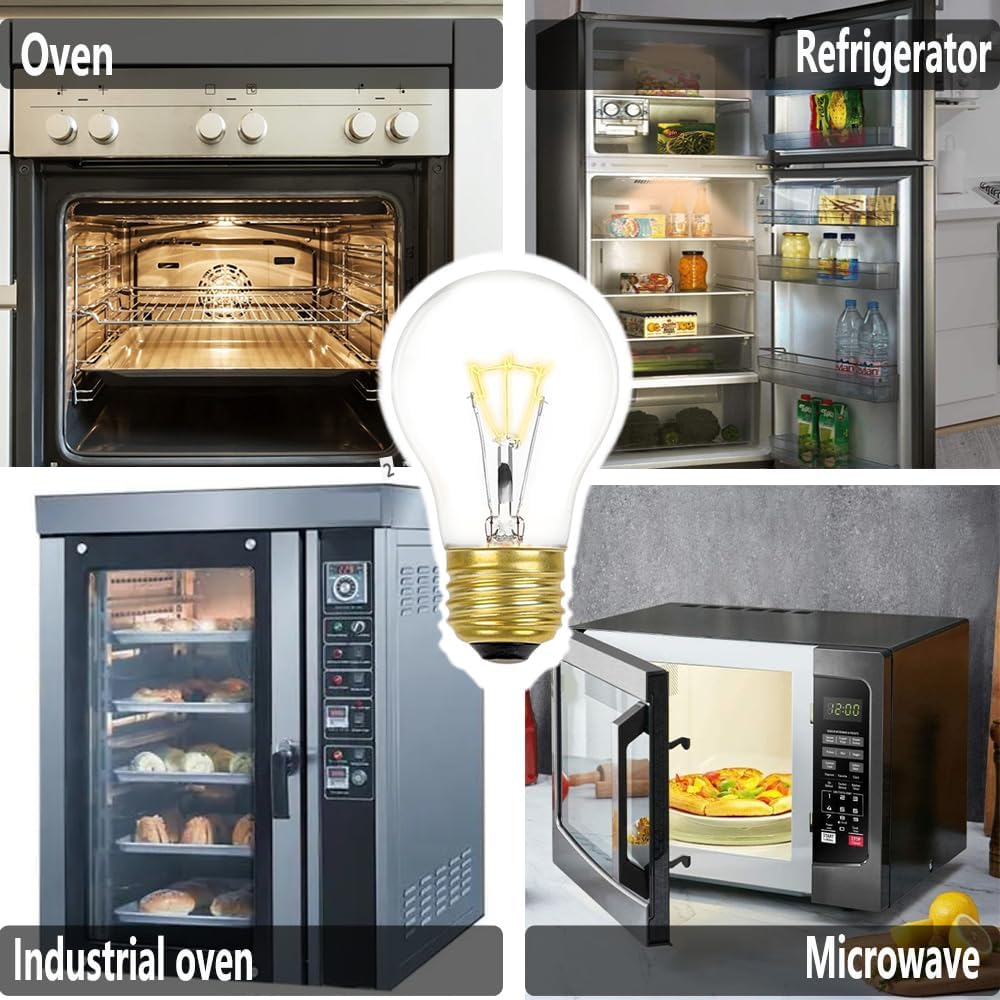 Appliance Oven Light Bulbs 40 Watt- High Temperature 300 Degree Resistant -A15 E26 Medium Base 120V, Dimmable, Warm White,4Pack