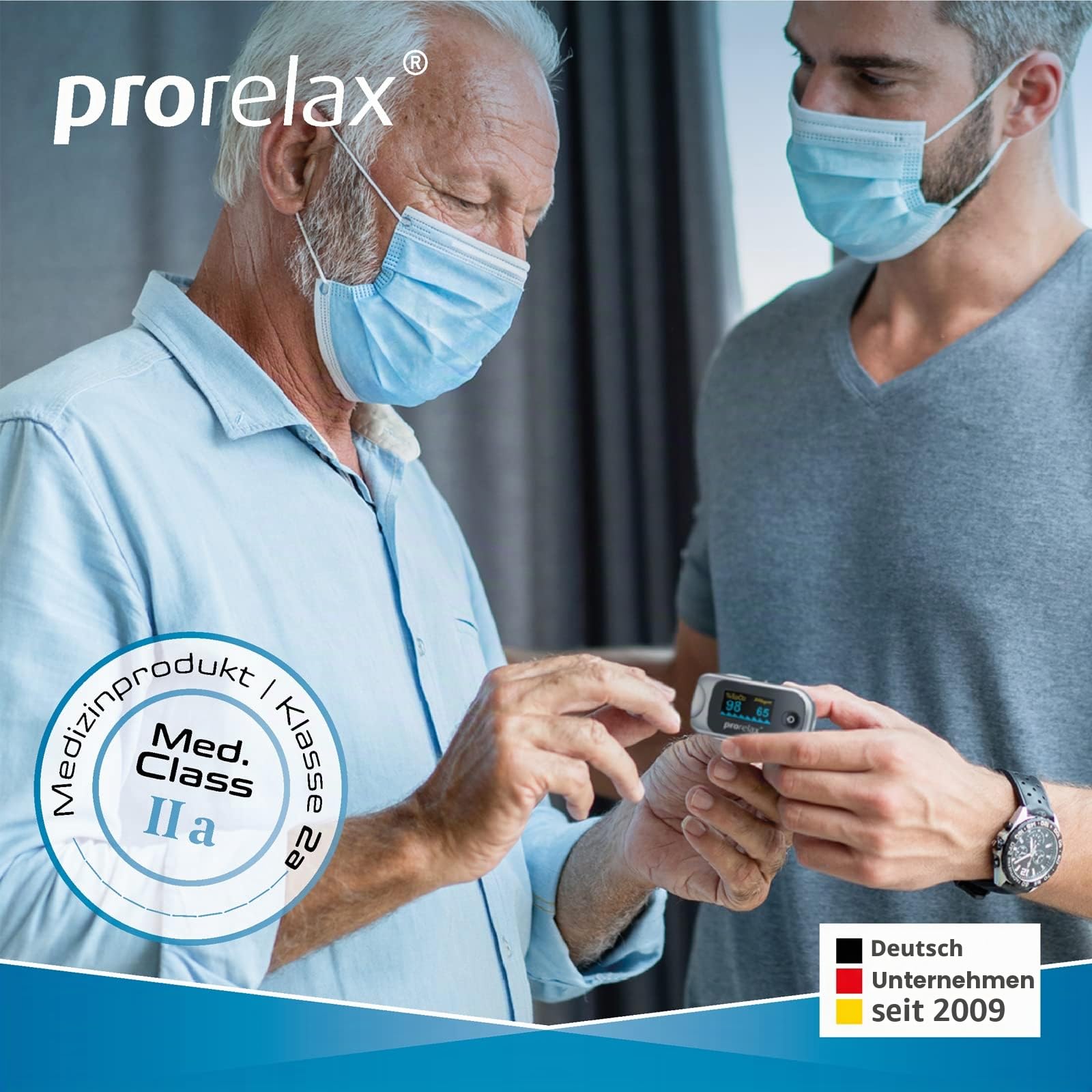 prorelax Pulsoximeter | Zur Selbstkontrolle von Herz-Frequenz, Puls-Frequenz und arterieller Sauerstoffsättigung | Einfache Messung am Finger | LED-Display mit großen Ziffern