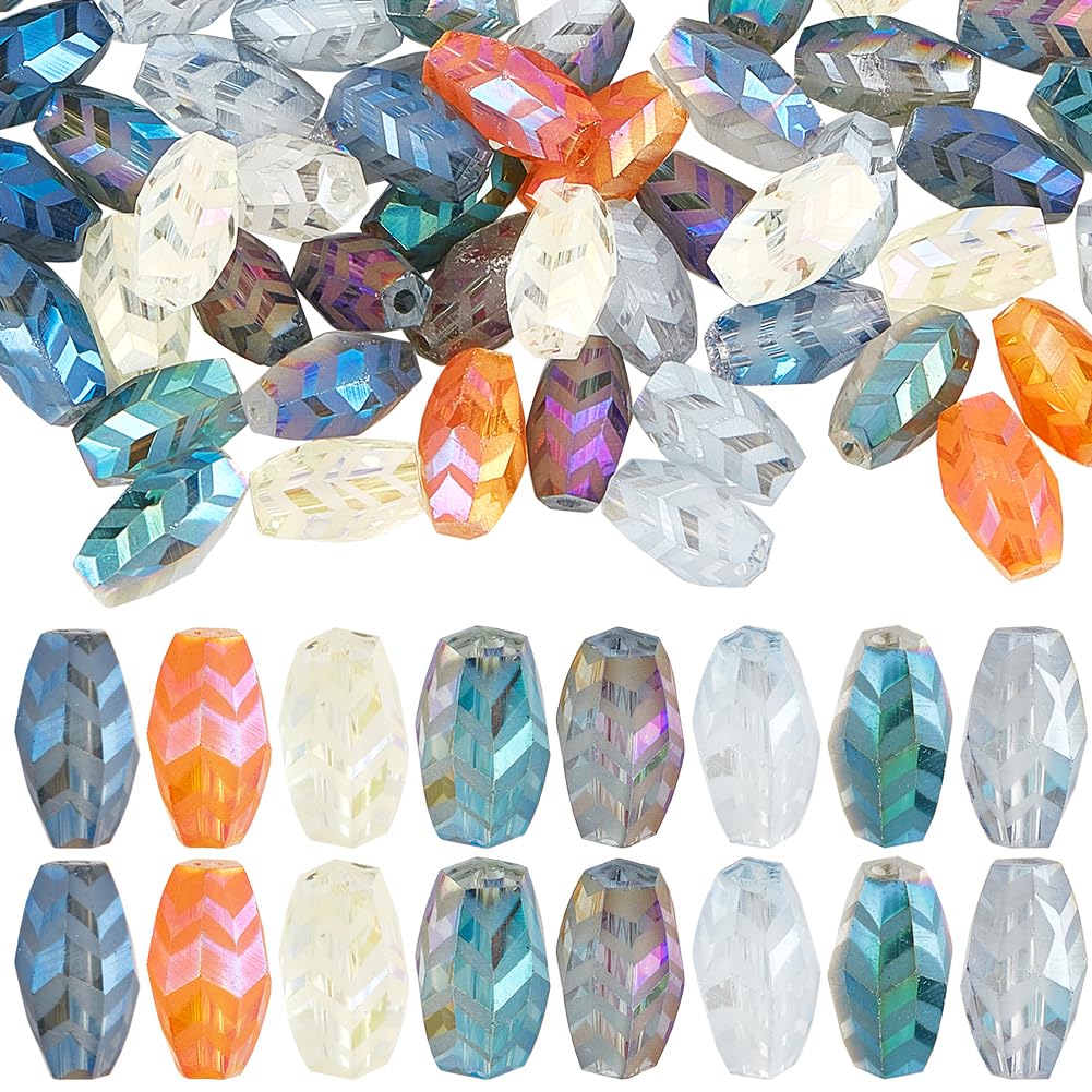 SUNNYCLUE 1 B0X 96Pcs Frosted Glass Beads Faceted Oval Crystal Beads Barrel Flat Wave Arrow Patterns Lustered Small Spacer Loose Beads for jewellery Craft Making Necklace Bracelet Earrings Beginners