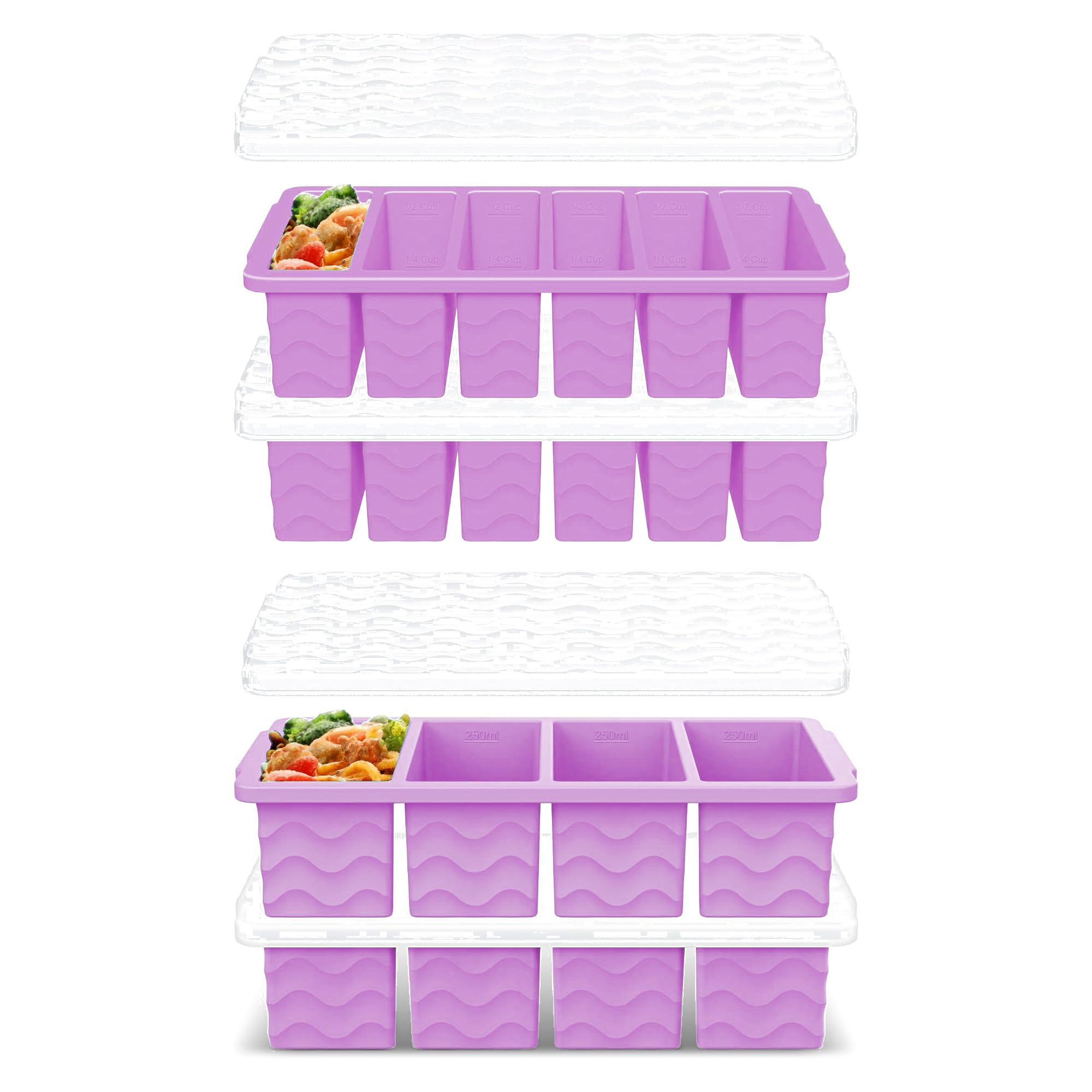 SamahCo Silicone Freezer Moulds with Lids, Soup Tray, (4-Pack, Purple)