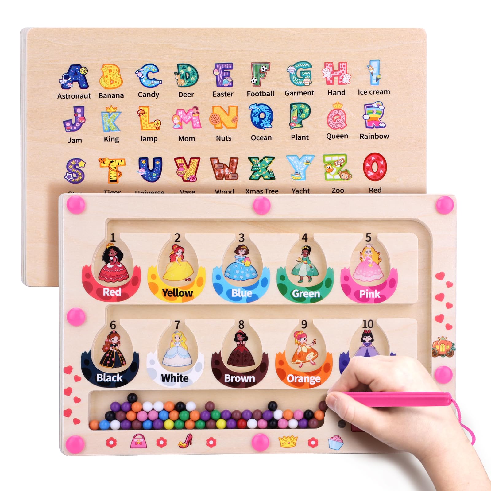 Uiseba Princess Mini Magnetic Color and Number Maze Montessori Toy for Ages 3 4 5, Toddler Busy Board, Educational Preschool Learning Activities,