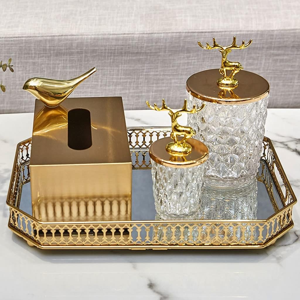 Modern Metal Facial Tissue Box Cover Holder for Bathroom Vanity Countertops Bedroom Dressers Night Stands Desks Office and Tables - Golden image 4