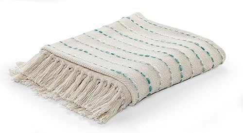 CC Home Furnishings Manta tejida a rayas verde azulado y blanco 50 x 60 pulgadas