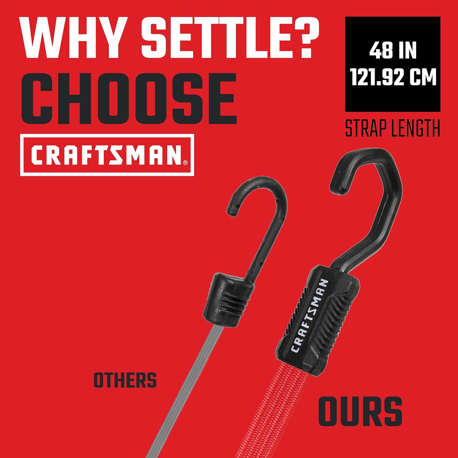 CRAFTSMAN CMXAZBS300048-8PK Black/Red 48" Flat Bungee Cord Straps, 8 Pack
