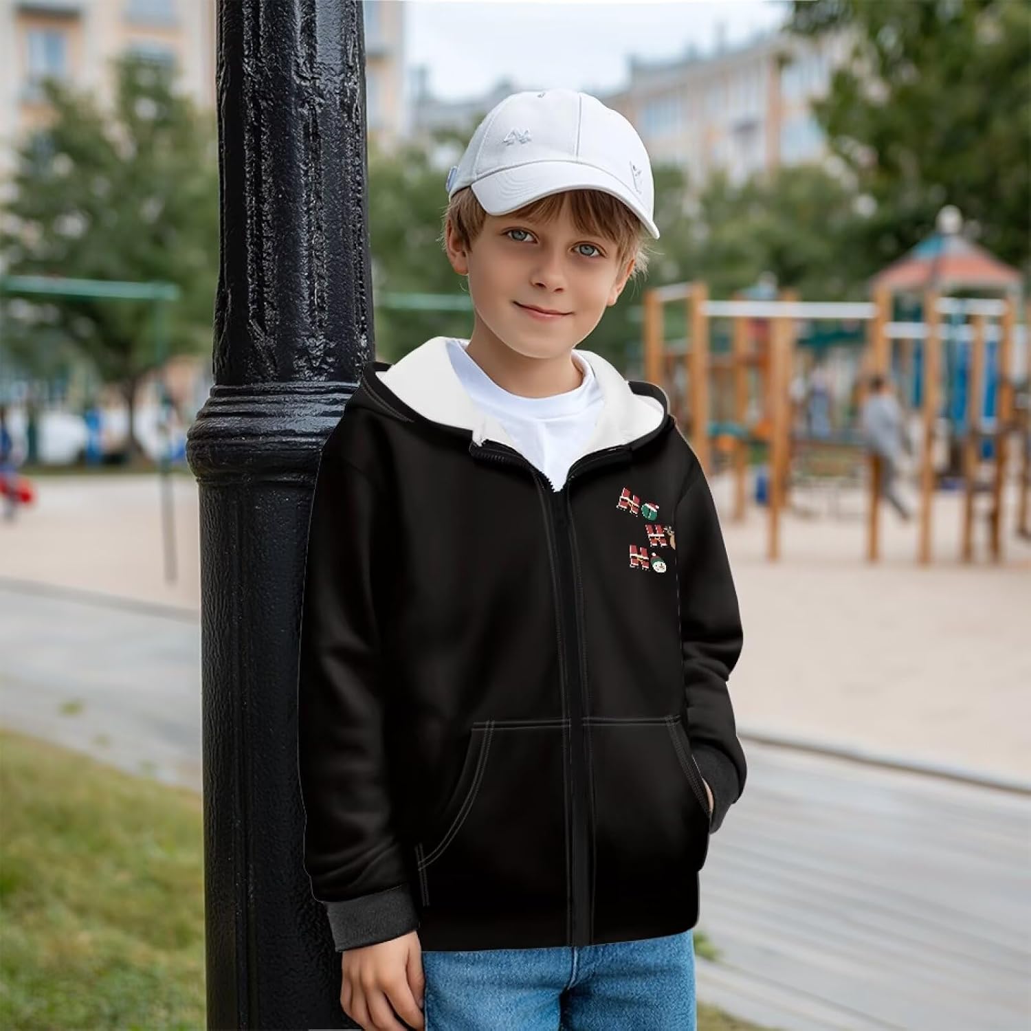 Kids Christmas Sweatshirts Fashion Fleece Zip Up Hoodie Size 7-12 Kids Fleece Lined Hoodie with Kangaroo Pocket