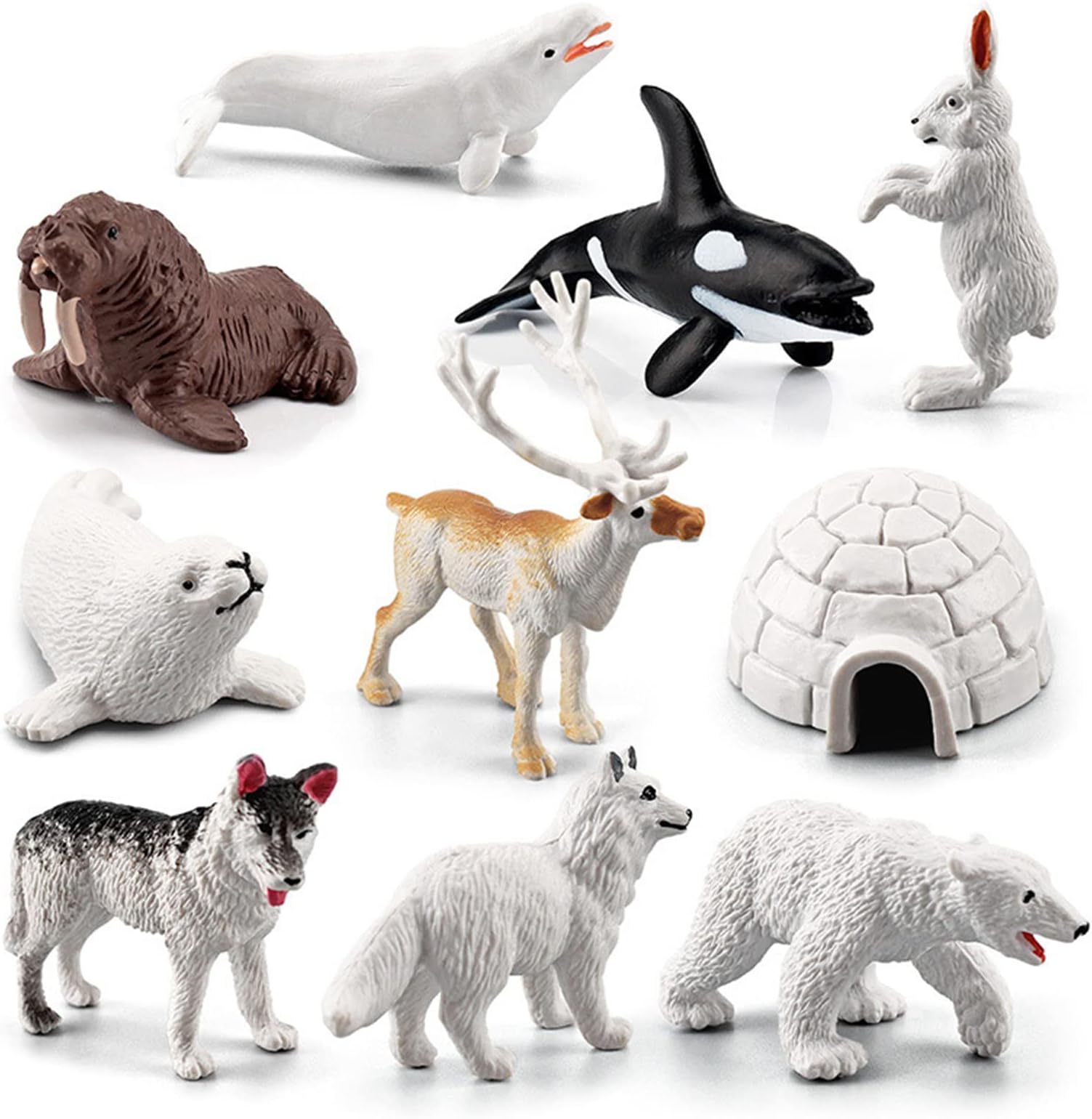 10pcs Polar Animals Figurines, Arctic Animal Toy Figurines Set Realistic Polar Animal Models Arctic Circle Ocean Sea Playset for Kids ﻿