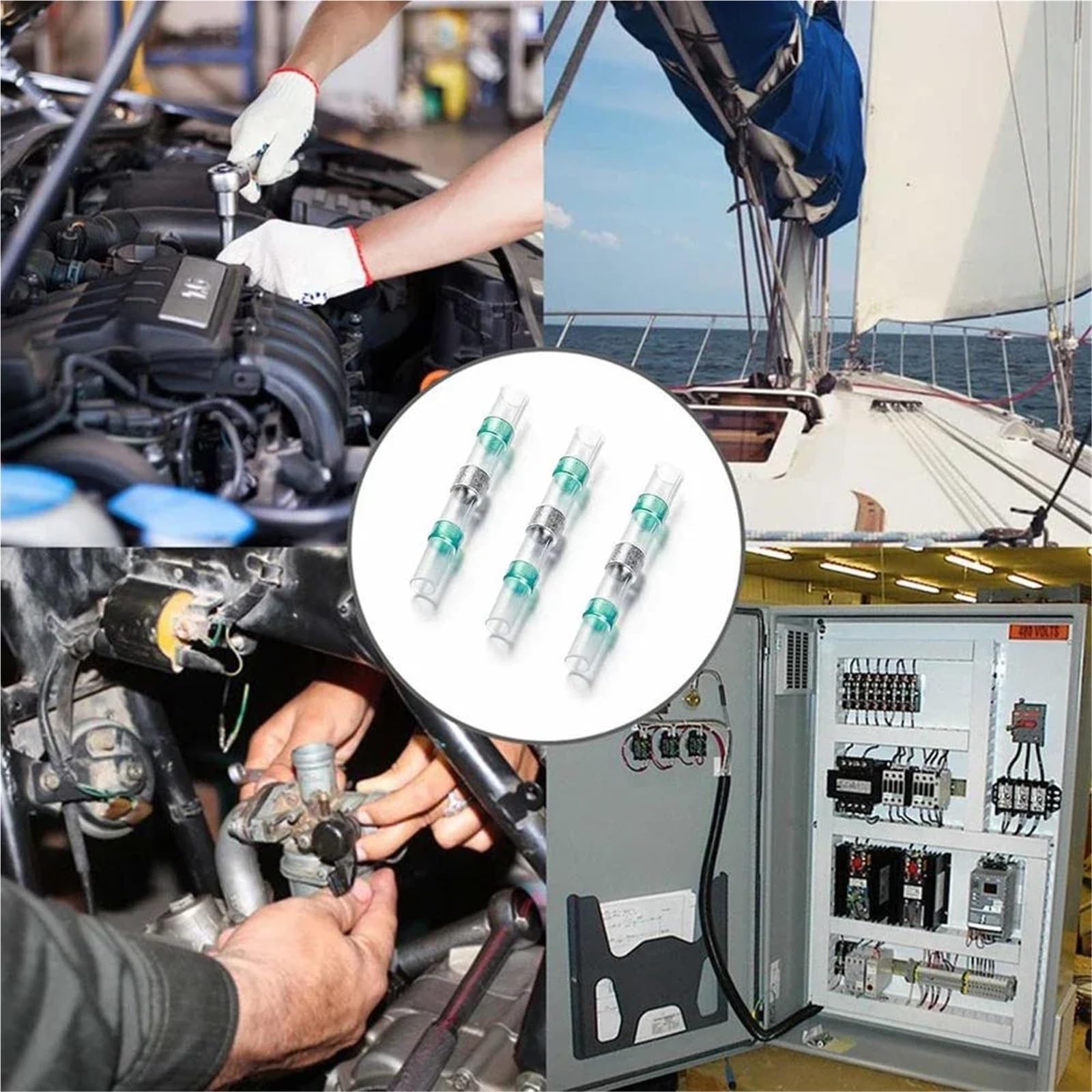 100/1000 conectores de cable con sellado de soldadura verde, terminales de empalme de cable con aislamiento termorretráctil impermeables. para vehículos de motor, embarcaciones(500pcs)