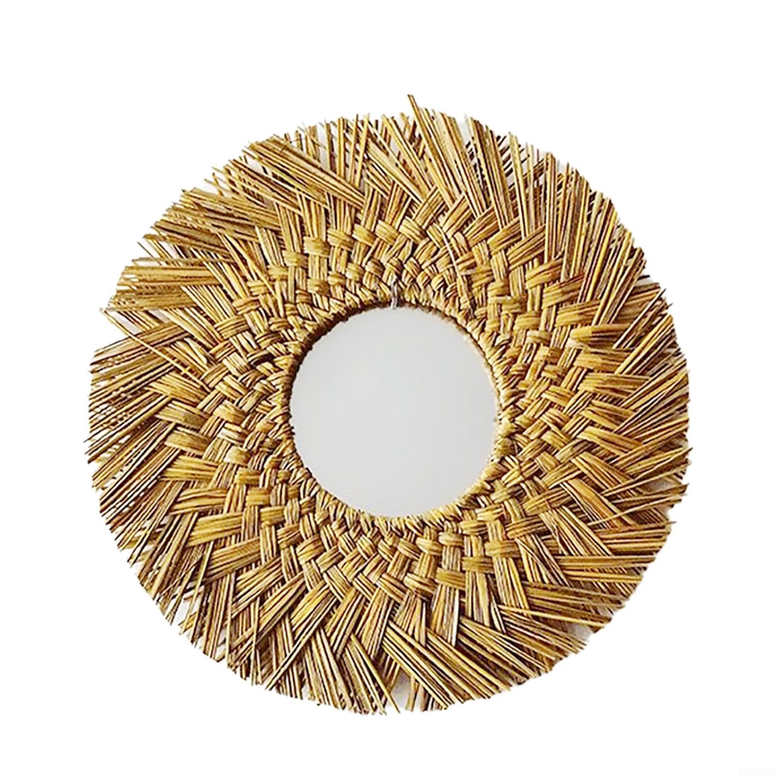 Espejo de pared redondo contemporáneo hecho de cuerda de paja (dorado)