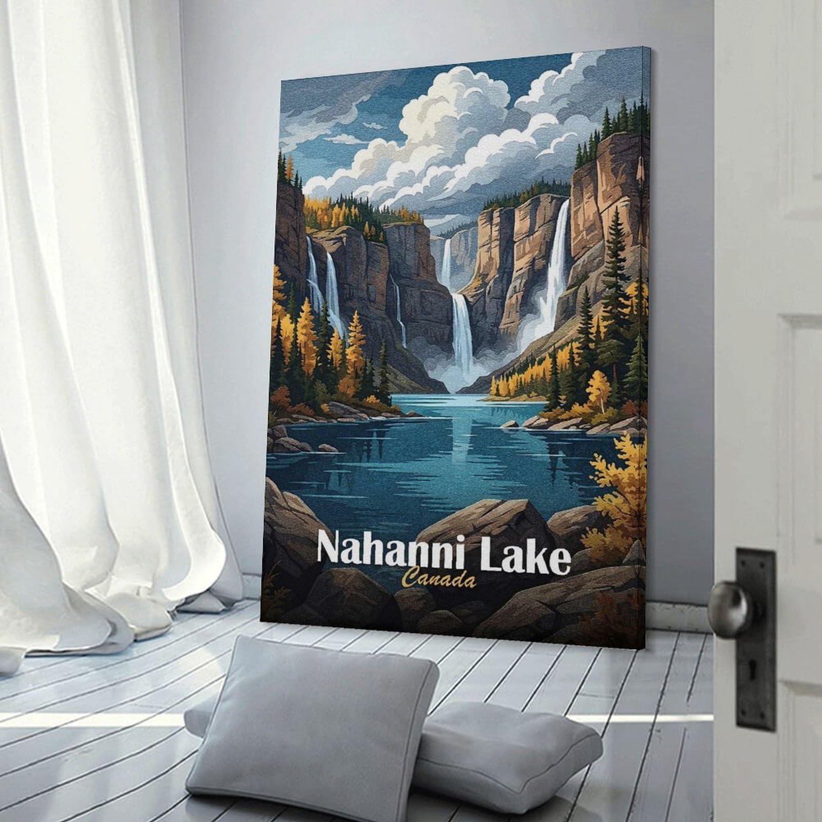 Junmoney Canvas Wall Picture Nahanni Lake Canada Landscape, 08x12inch(20x30cm), for Office, Study Or Home Workspace, Canvas Wall Decor for Creative Rooms